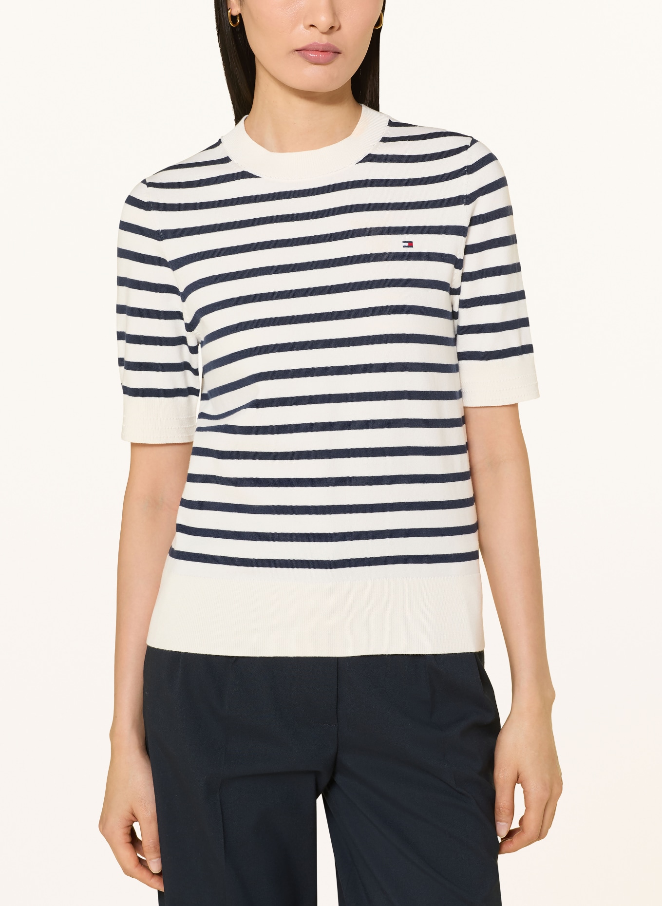 TOMMY HILFIGER gebreid shirt: WIT / DONKERBLAUW