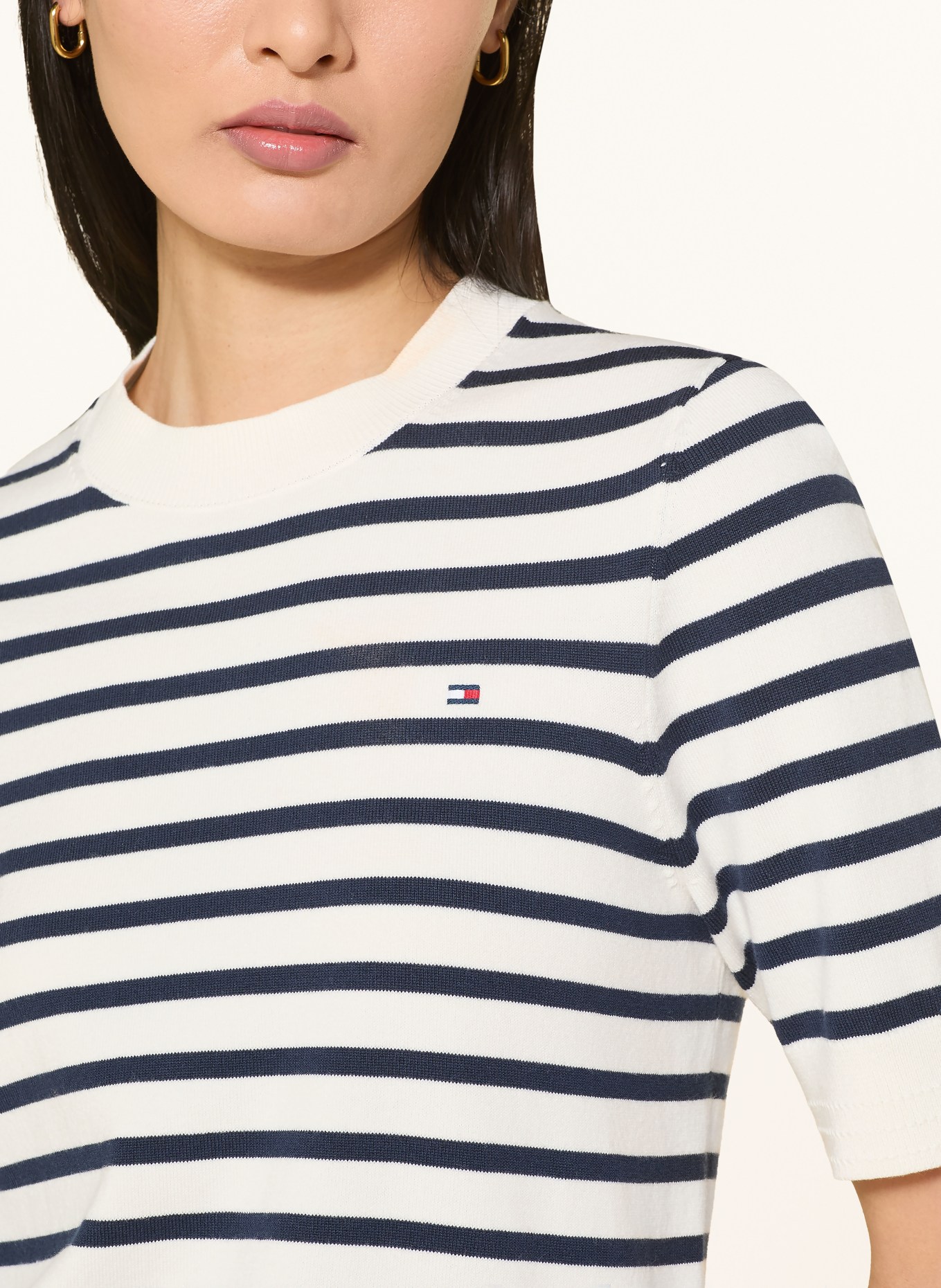 TOMMY HILFIGER gebreid shirt: WIT / DONKERBLAUW