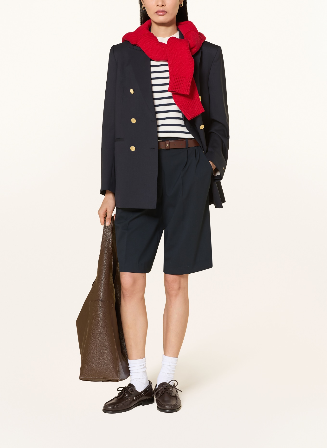 TOMMY HILFIGER gebreid shirt: WIT / DONKERBLAUW