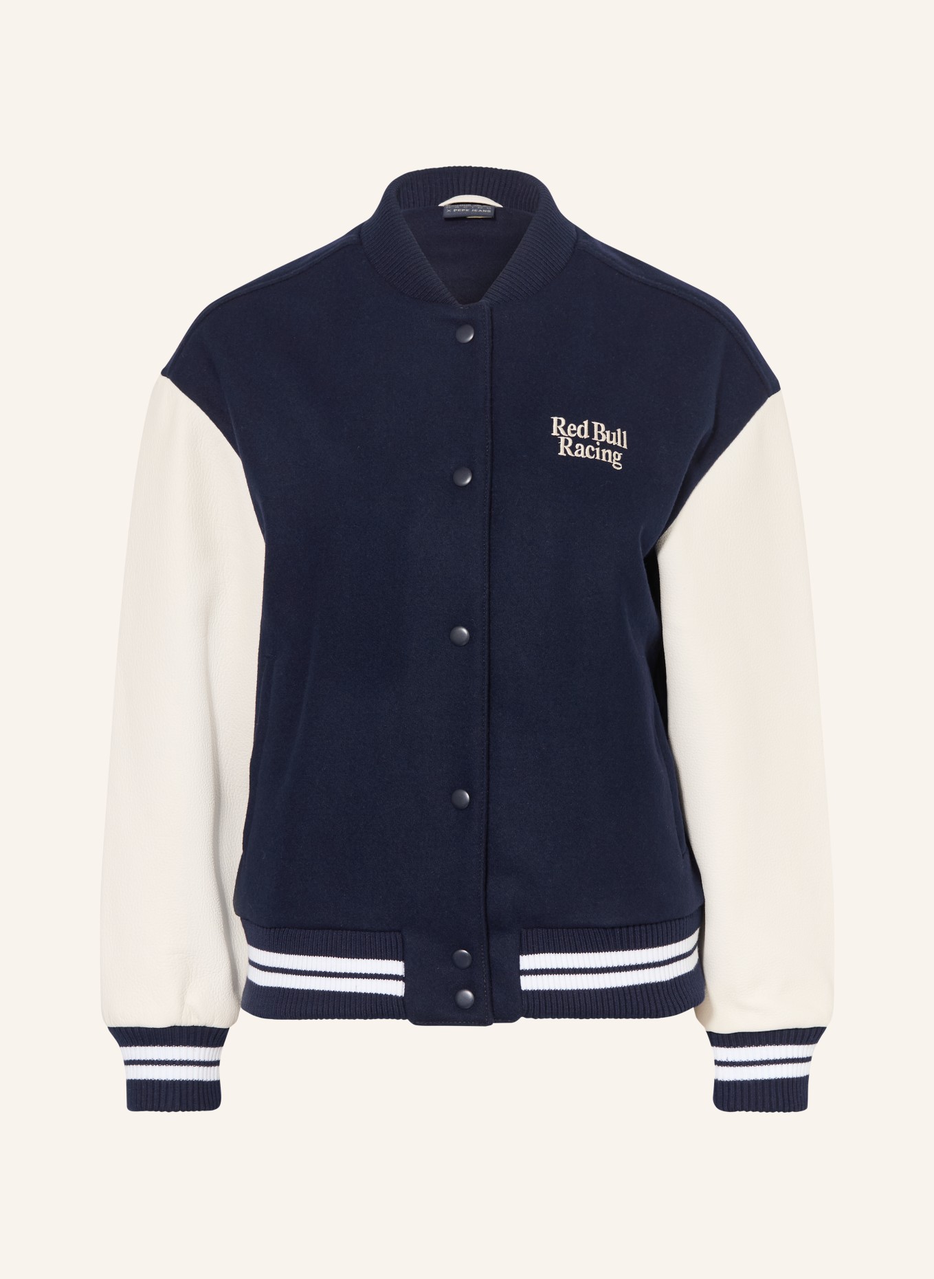 Red Bull RACING x PEPE JEANS Collegejasje van verschillende materialen: DONKERBLAUW / CRÈME / ROOD