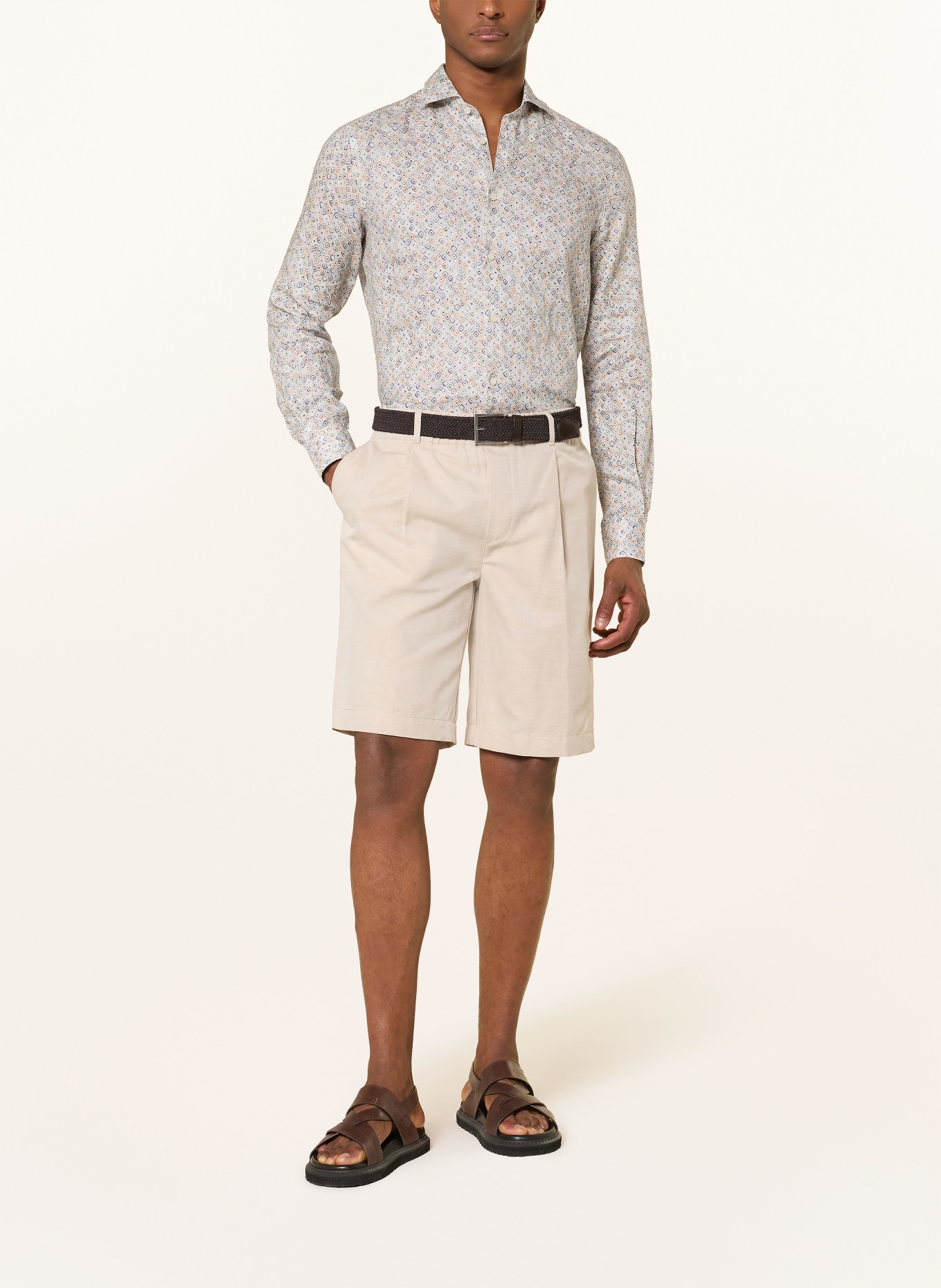 PAUL & SHARK Chemise en lin coupe classique: BEIGE / ORANGE / BLEU