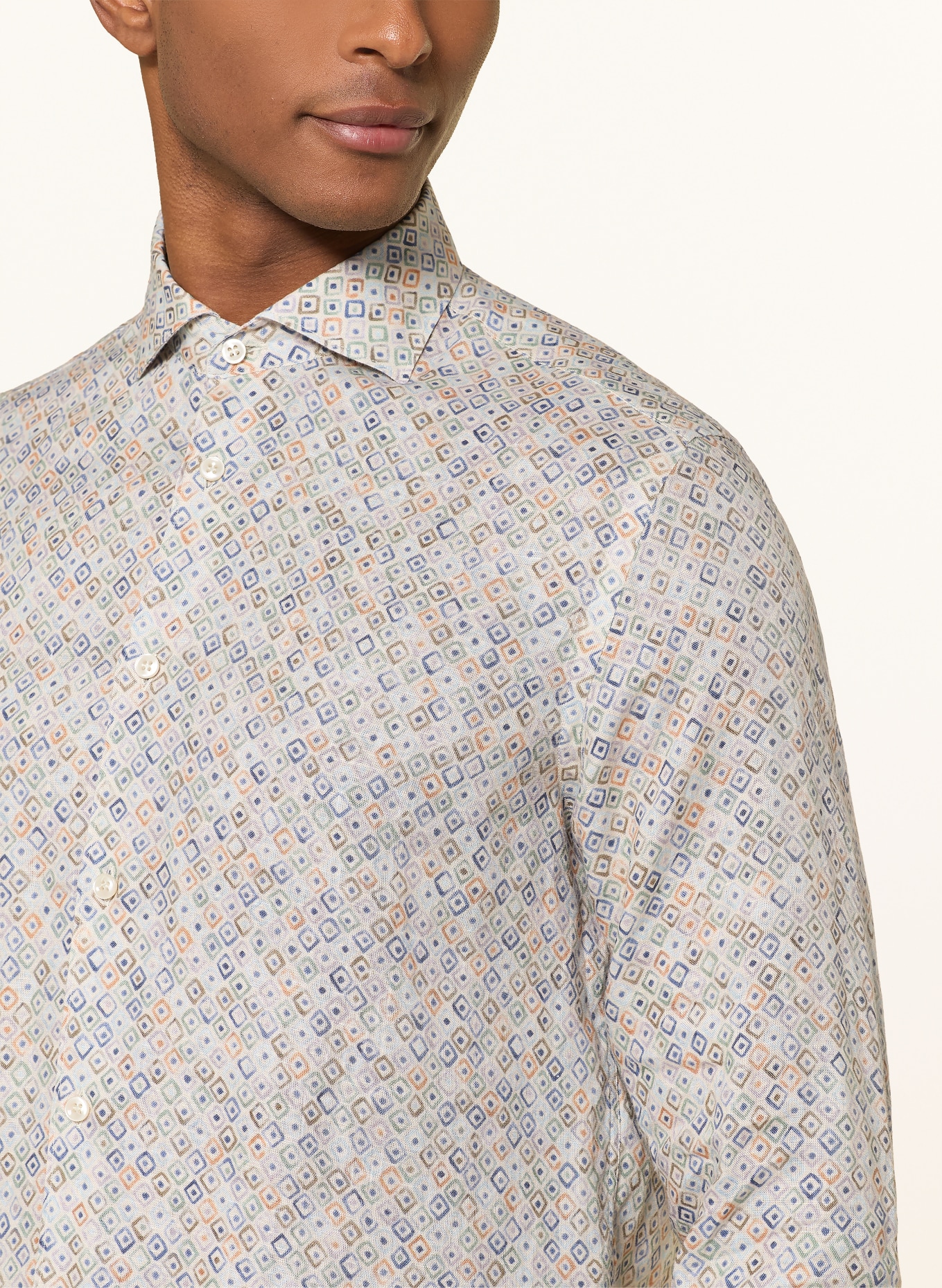 PAUL & SHARK Chemise en lin coupe classique: BEIGE / ORANGE / BLEU