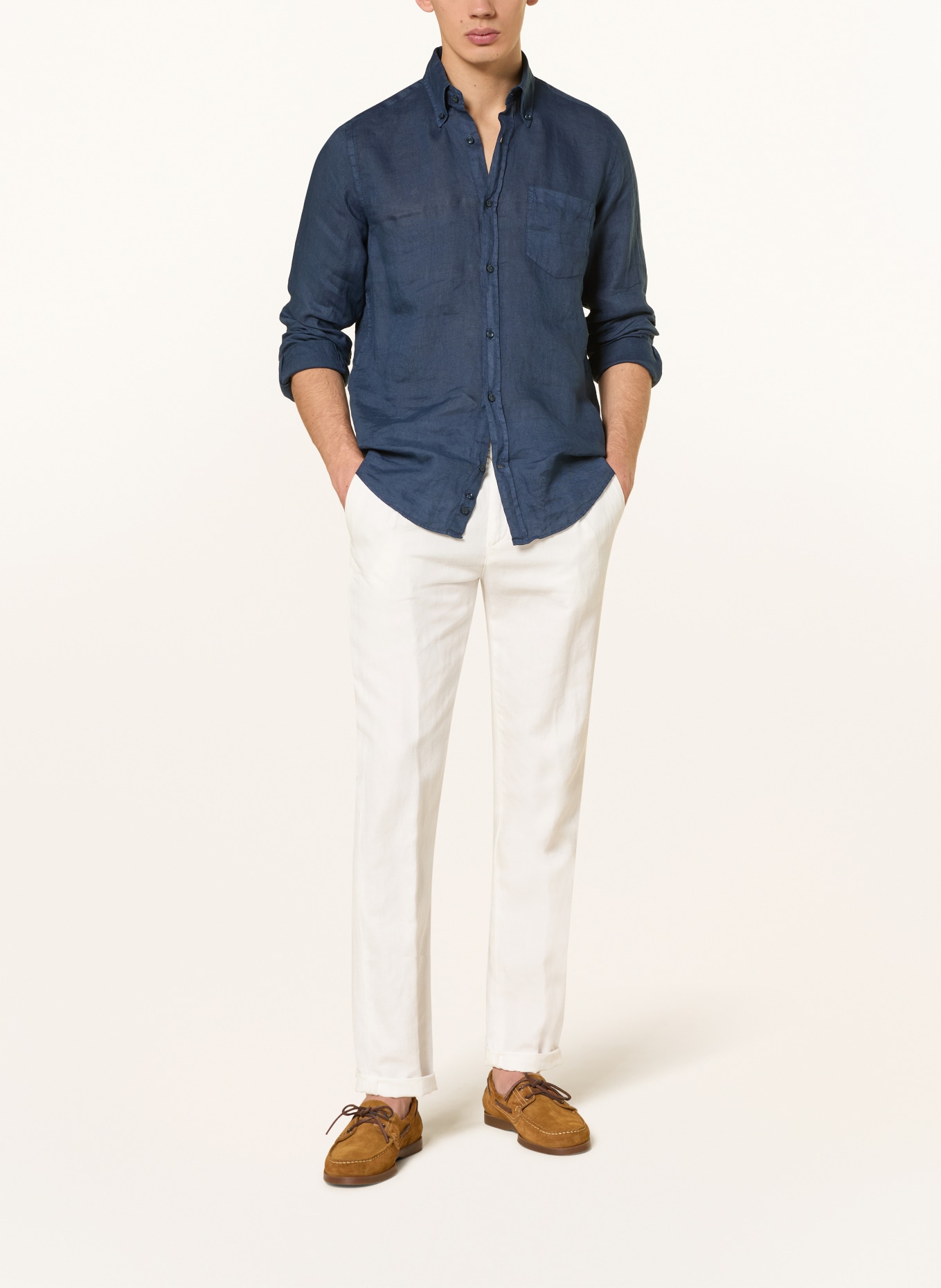 PAUL & SHARK Linnen overhemd Regular Fit: DONKERBLAUW