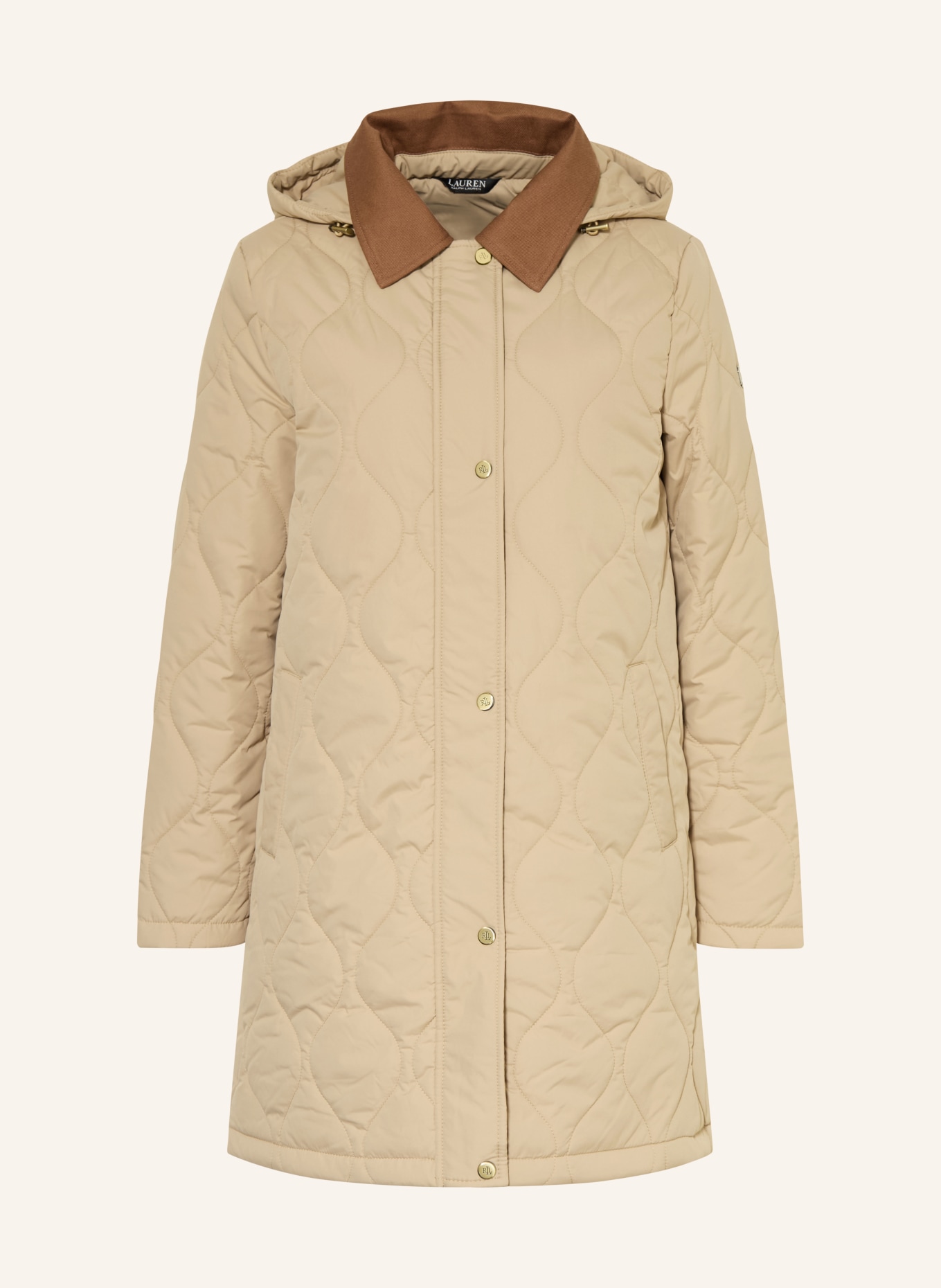 LAUREN RALPH LAUREN Steppmantel mit abnehmbarer Kapuze: CAMEL / BRAUN
