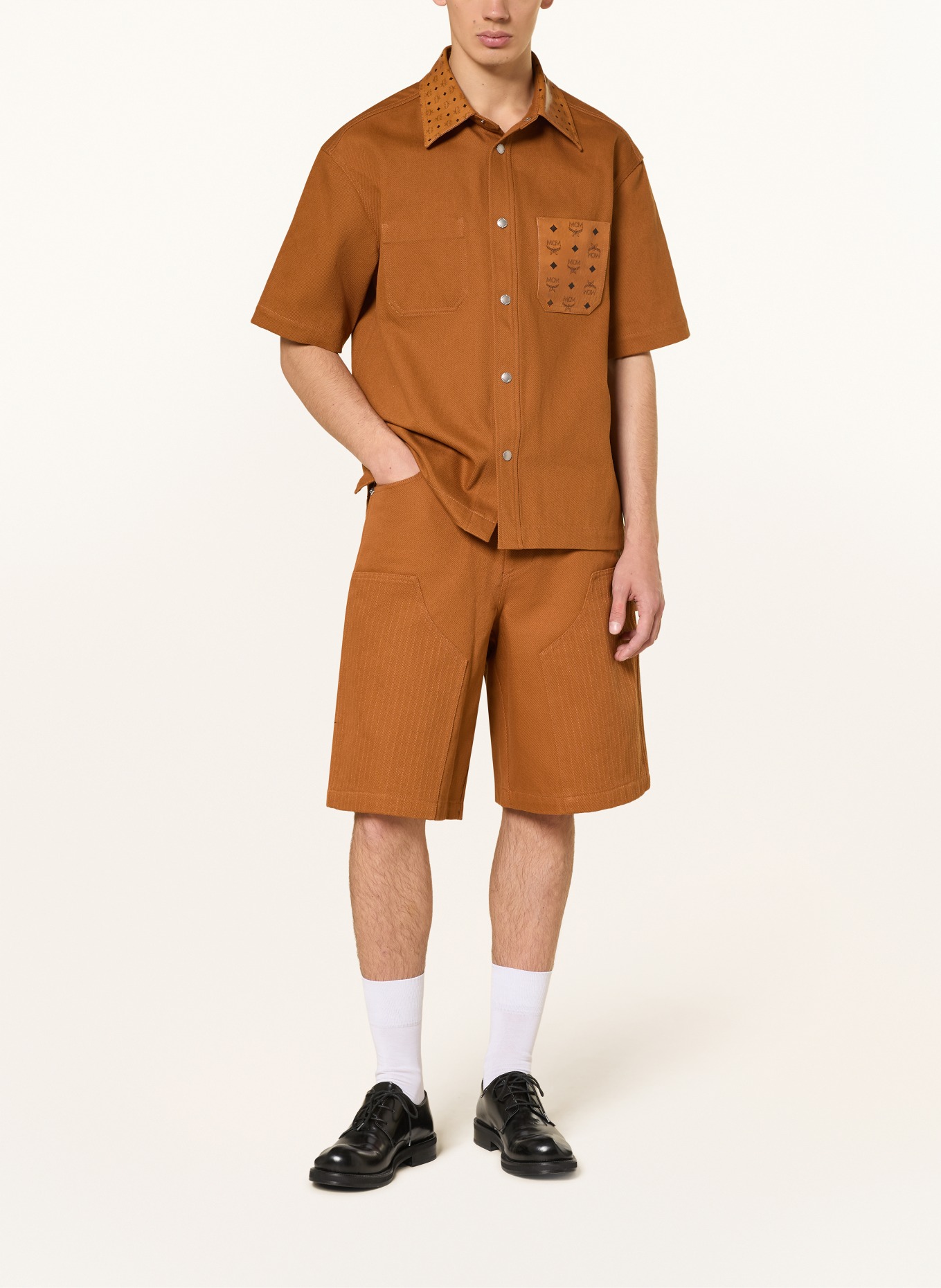 MCM Overhemd met korte mouwen, Comfort Fit: COGNAC / ZWART