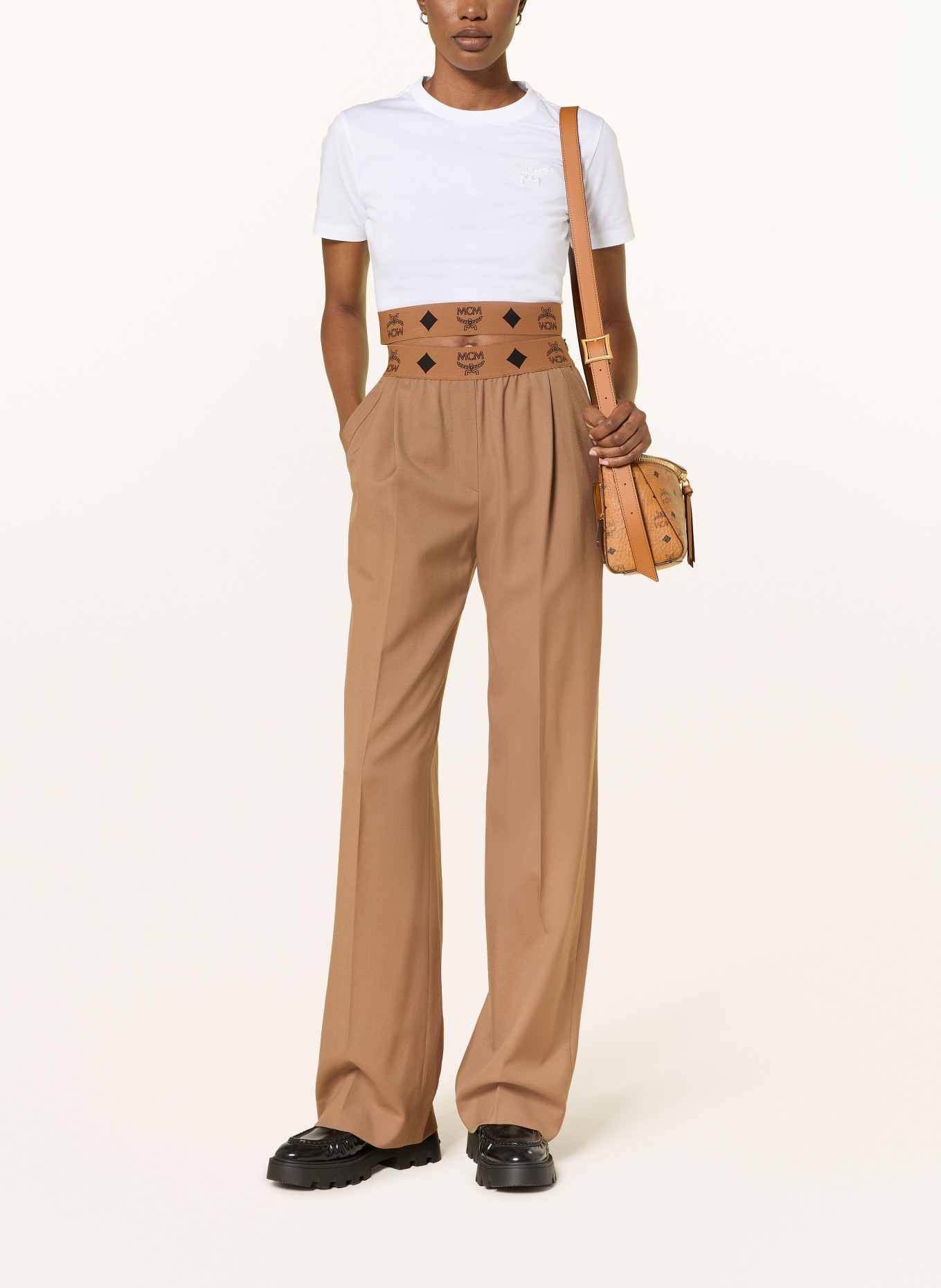 MCM Kort shirt: WIT / LICHTBRUIN / ZWART