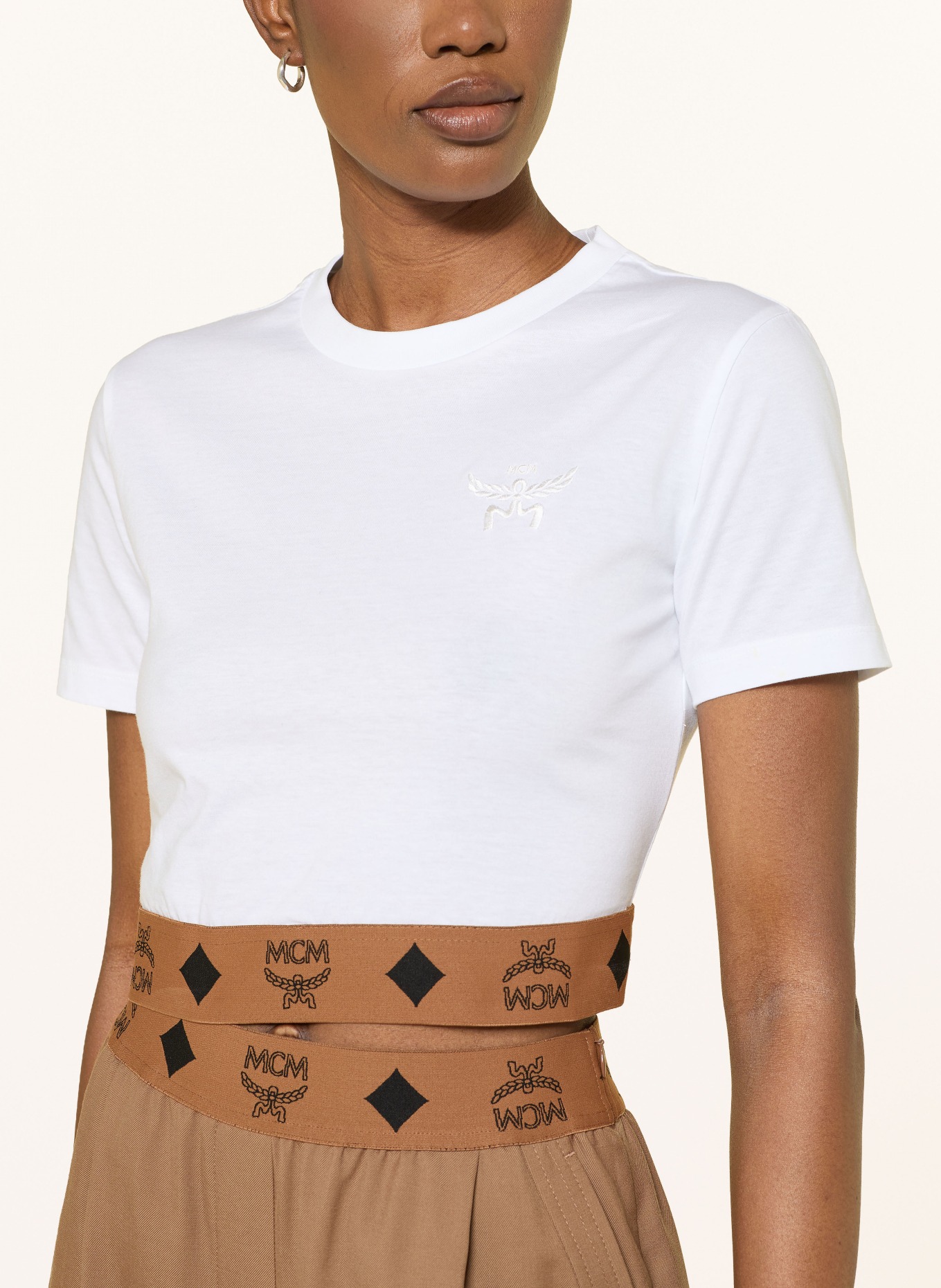 MCM Kort shirt: WIT / LICHTBRUIN / ZWART