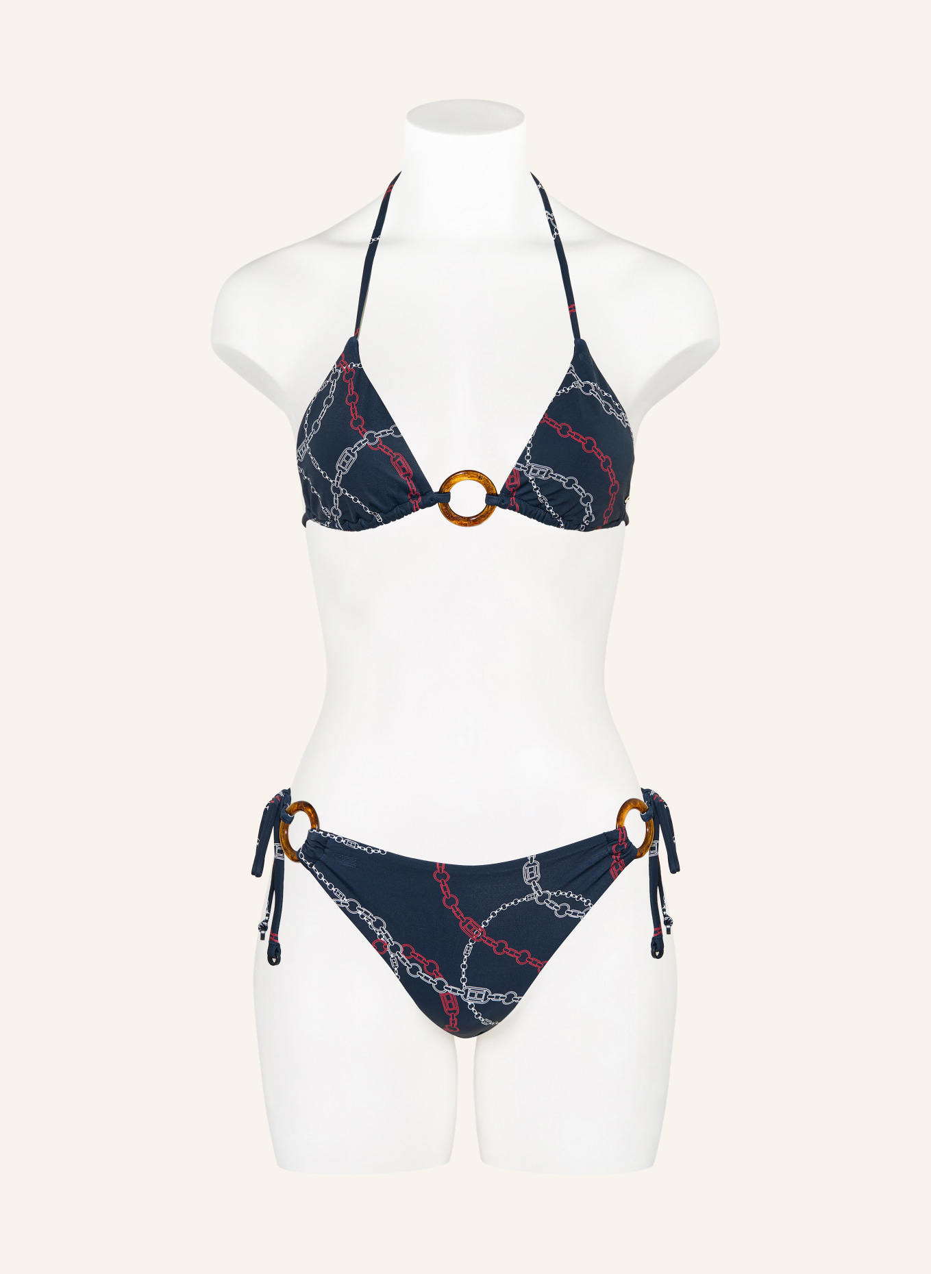 TOMMY HILFIGER Triangel-Bikini-Top: DUNKELBLAU / DUNKELROT / WEISS