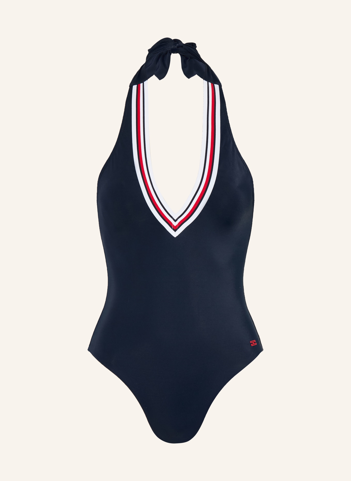 TOMMY HILFIGER Neckholder-Badeanzug: DUNKELBLAU / ROT / WEISS