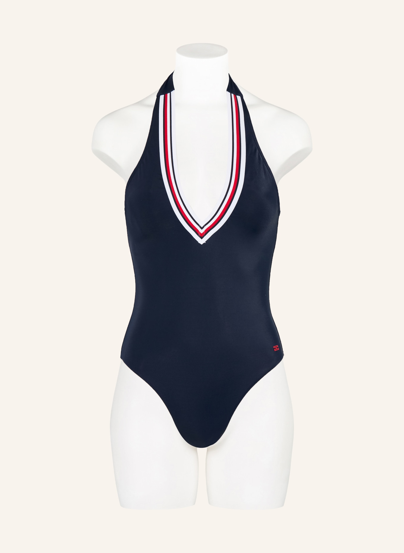 TOMMY HILFIGER Neckholder-Badeanzug: DUNKELBLAU / ROT / WEISS