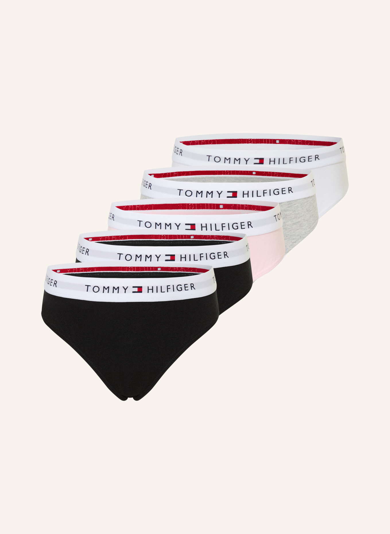 TOMMY HILFIGER 5-pack slips: ZWART / ROSE CLAIR / LICHTGRIJS