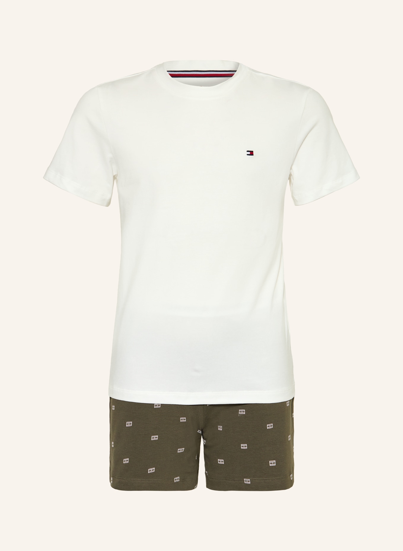 TOMMY HILFIGER Shorty-Schlafanzug: KHAKI / WEISS