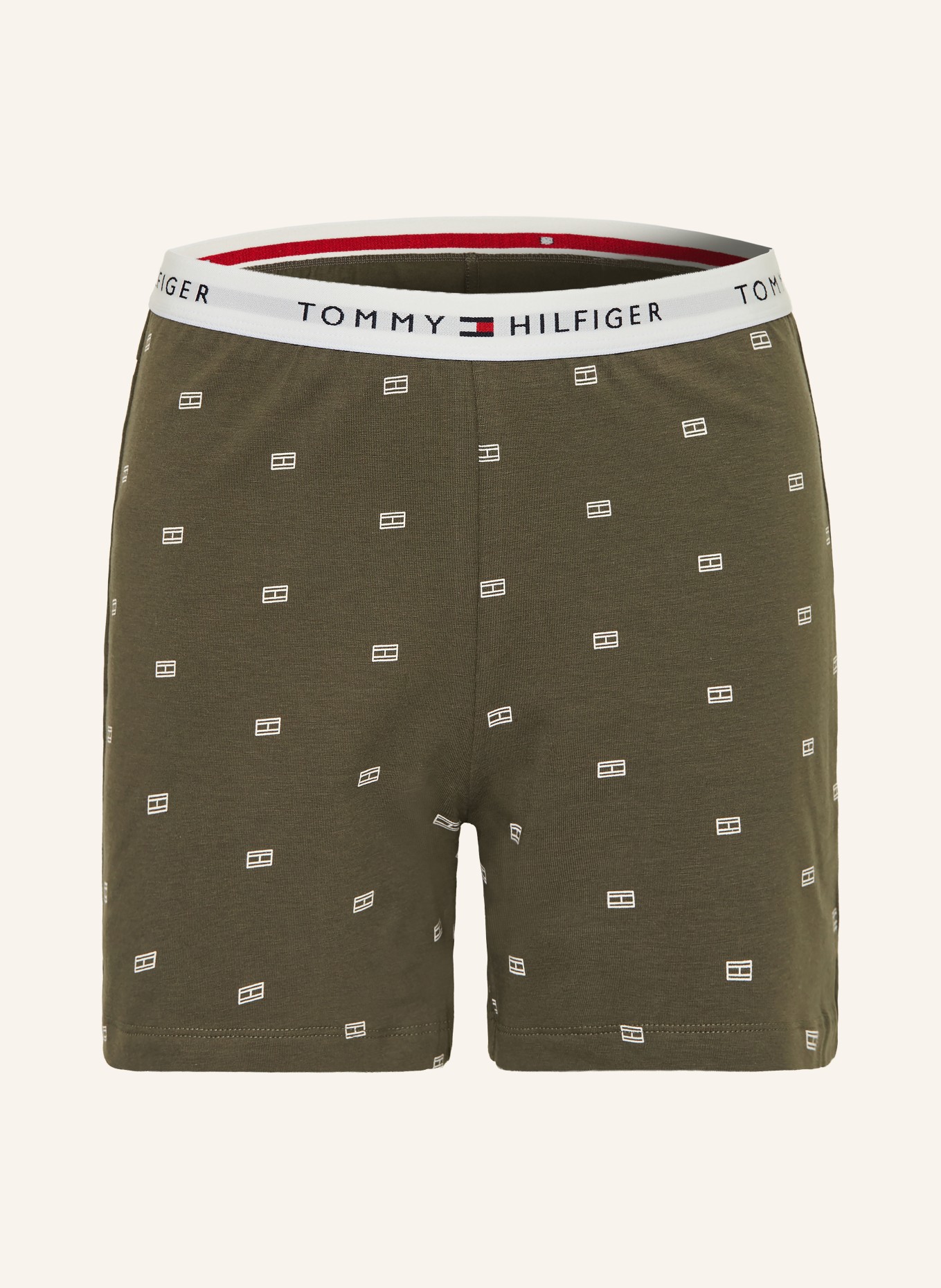 TOMMY HILFIGER Shorty-Schlafanzug: KHAKI / WEISS
