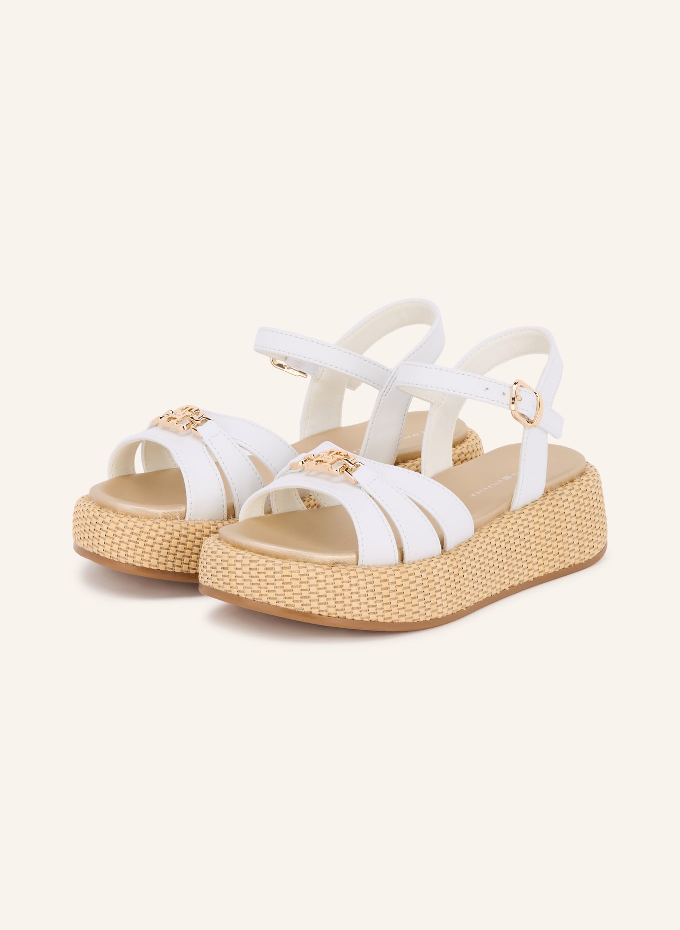 TOMMY HILFIGER Platform sandals: WHITE / GOLD