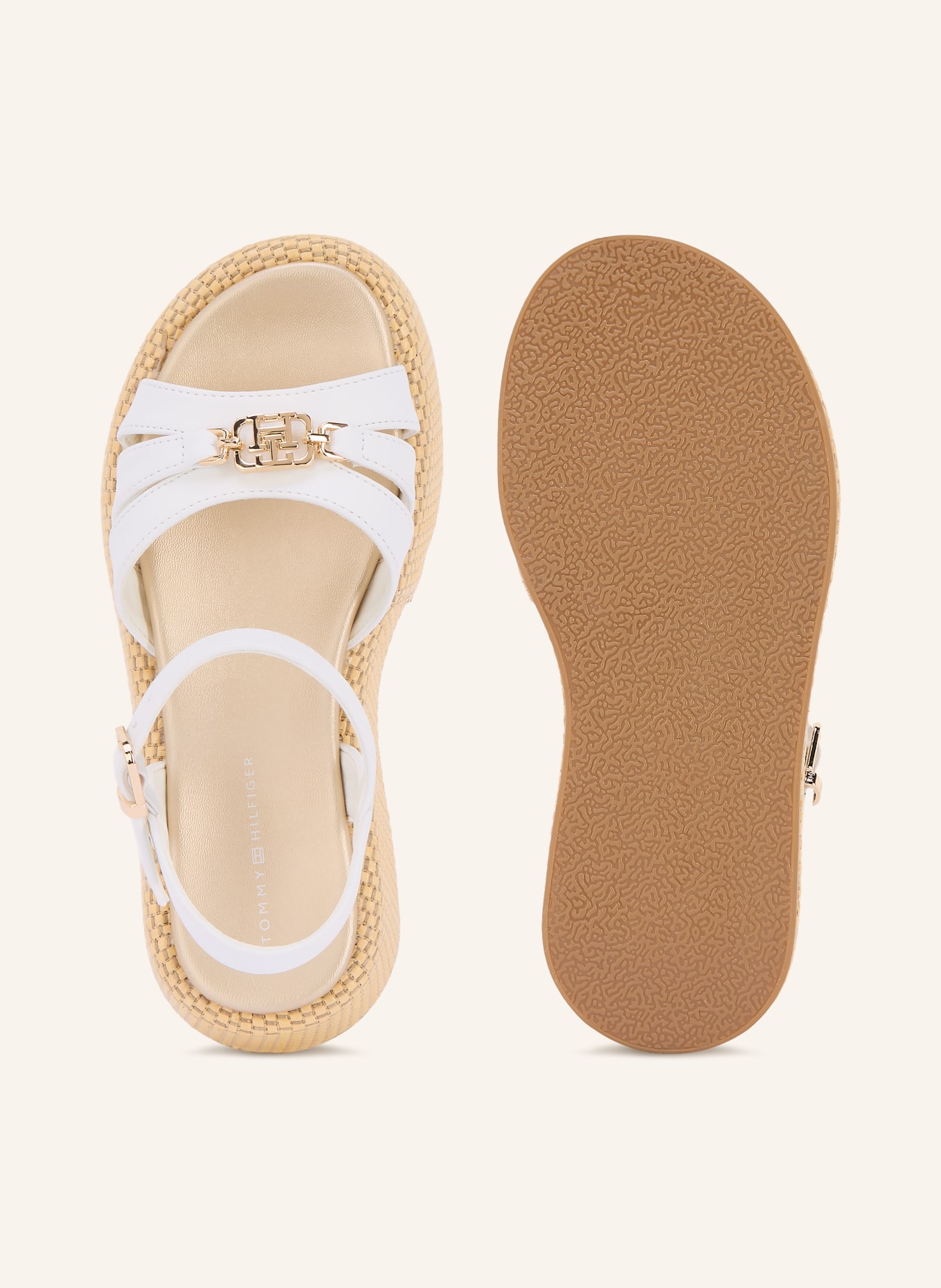 TOMMY HILFIGER Platform sandals: WHITE / GOLD