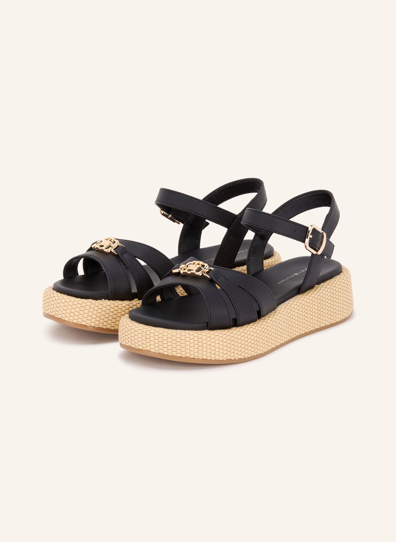 TOMMY HILFIGER Platform sandals: BLACK / GOLD