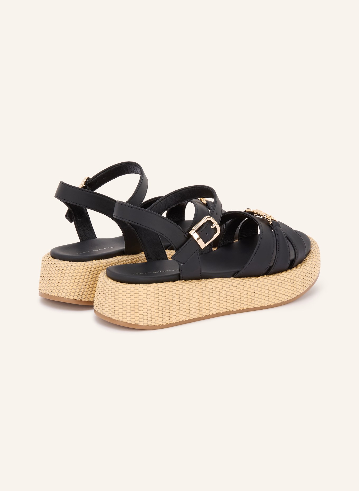 TOMMY HILFIGER Platform sandals: BLACK / GOLD