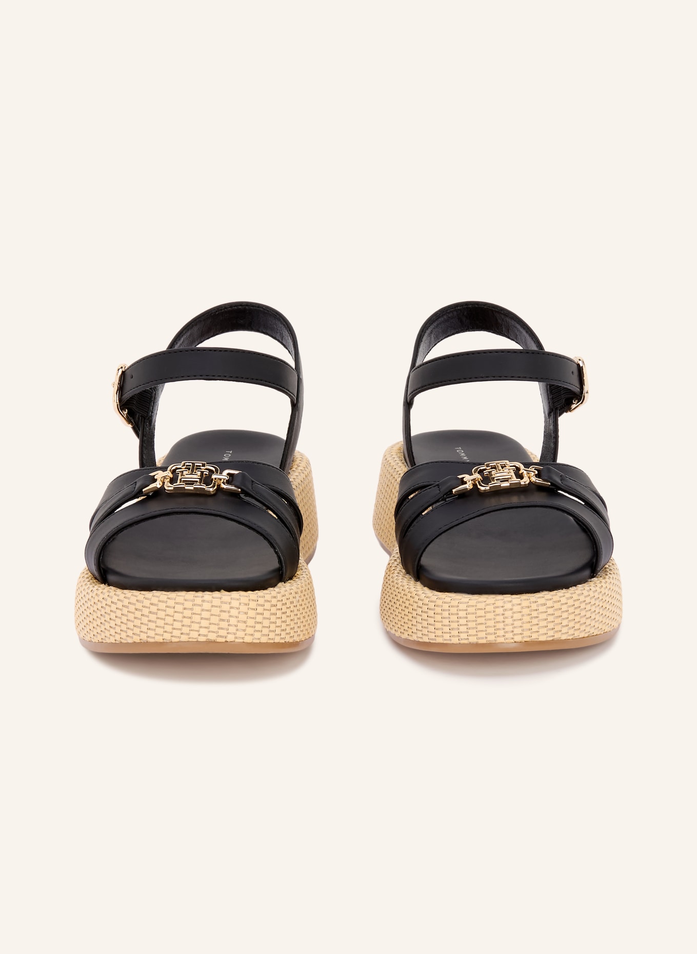 TOMMY HILFIGER Platform sandals: BLACK / GOLD