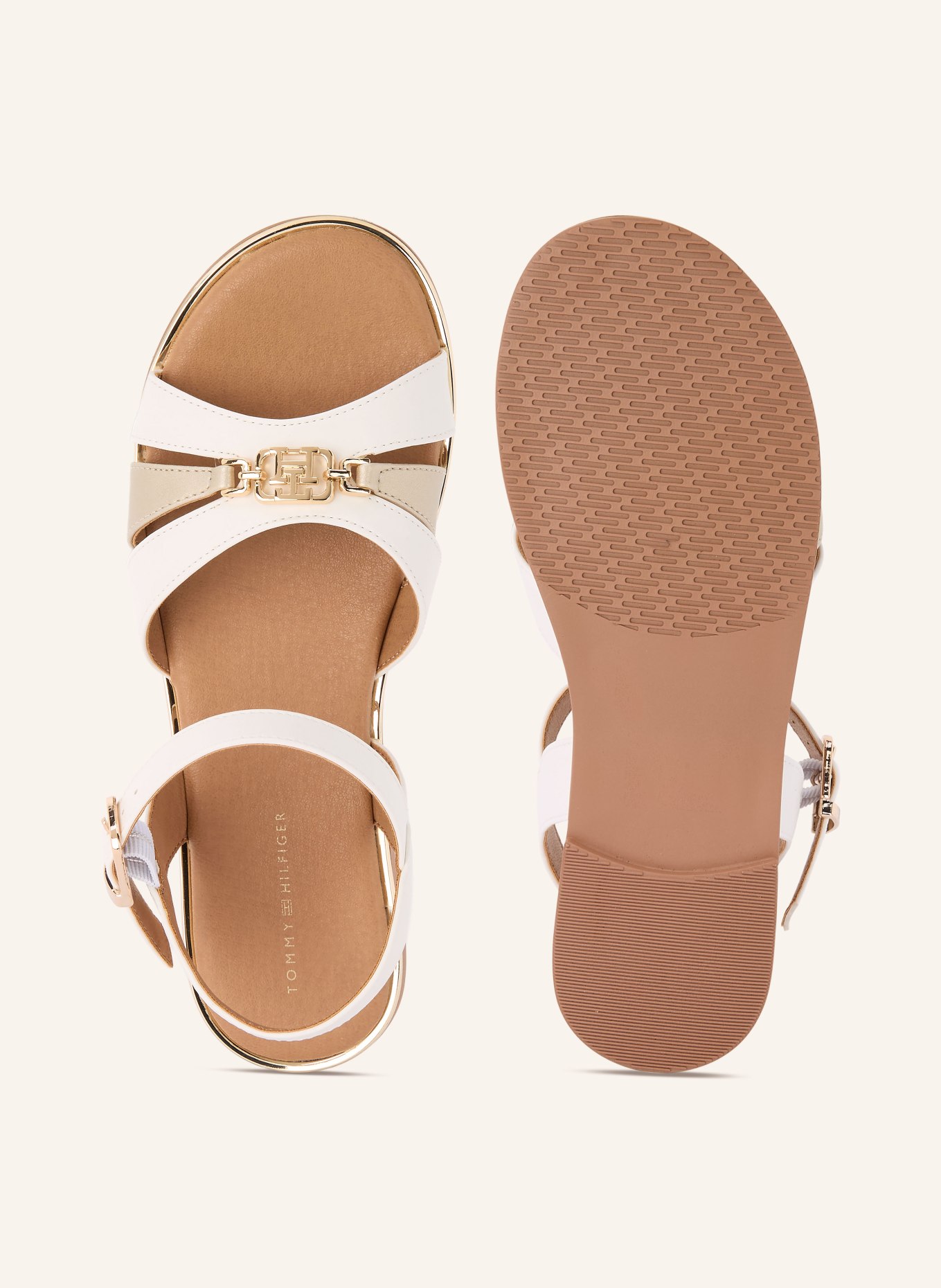 TOMMY HILFIGER sandales: BLANC / OR