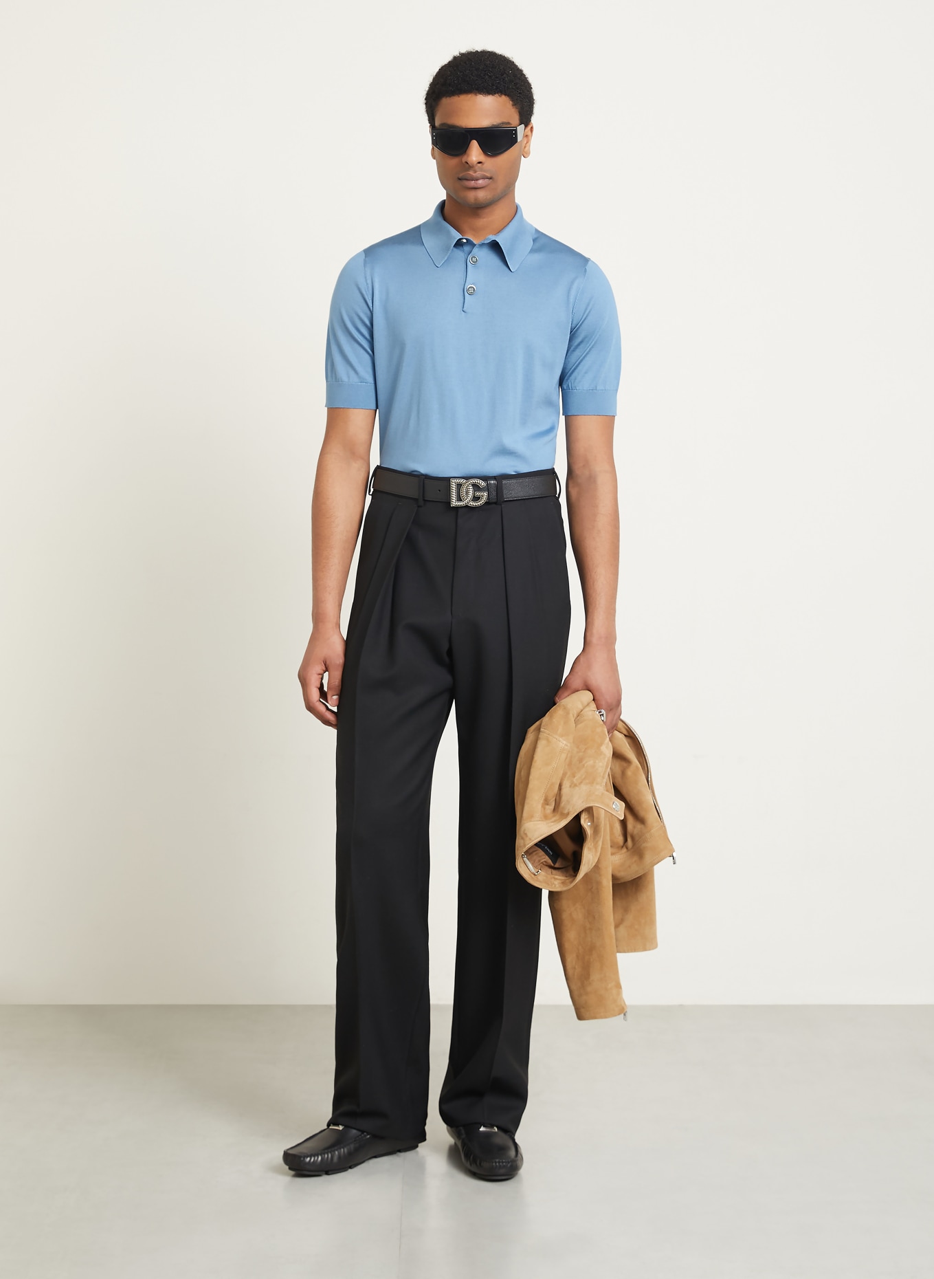 DOLCE & GABBANA Polo en maille de soie: BLEU CLAIR