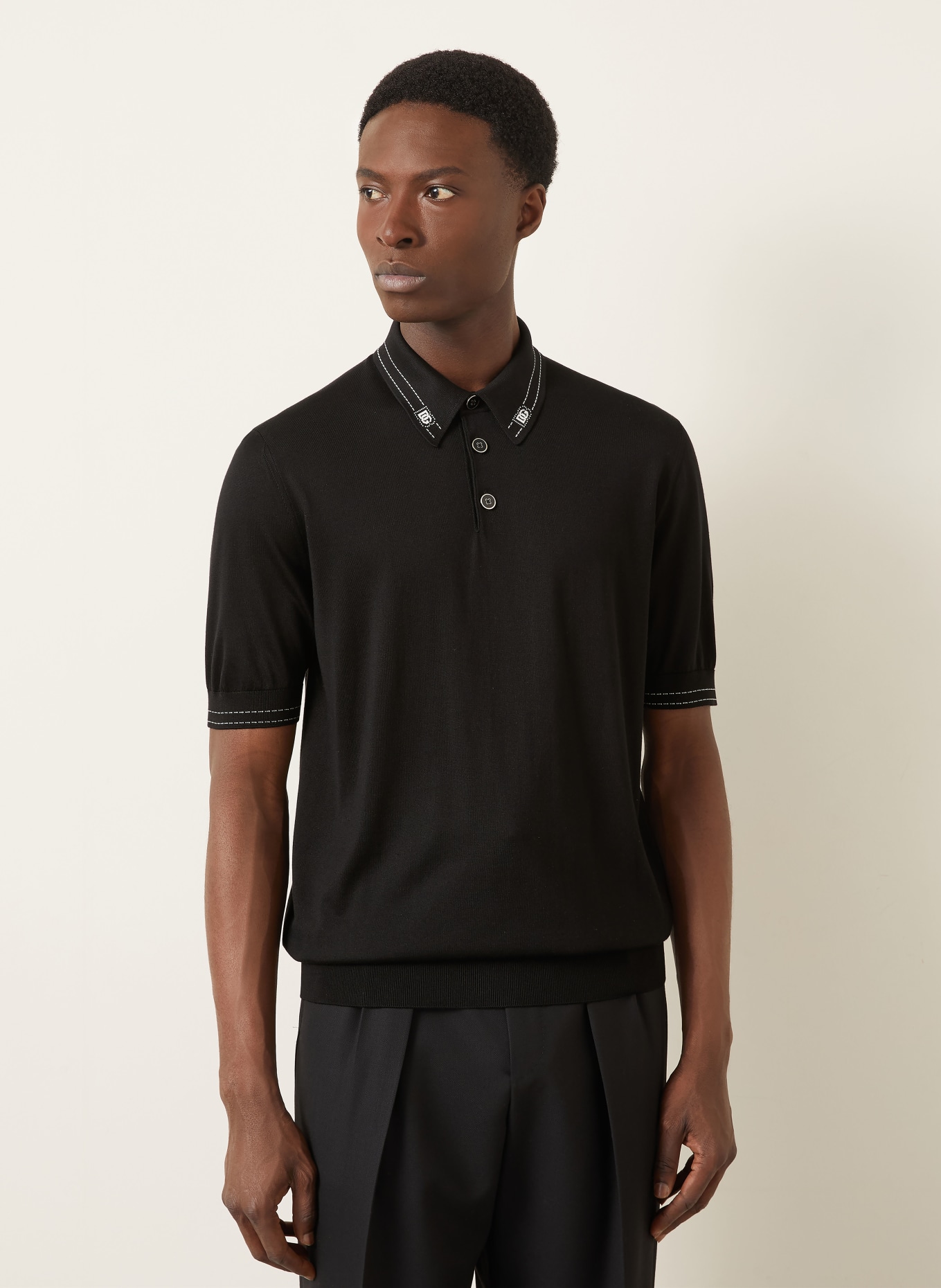 DOLCE & GABBANA Gebreid poloshirt van zijde: ZWART