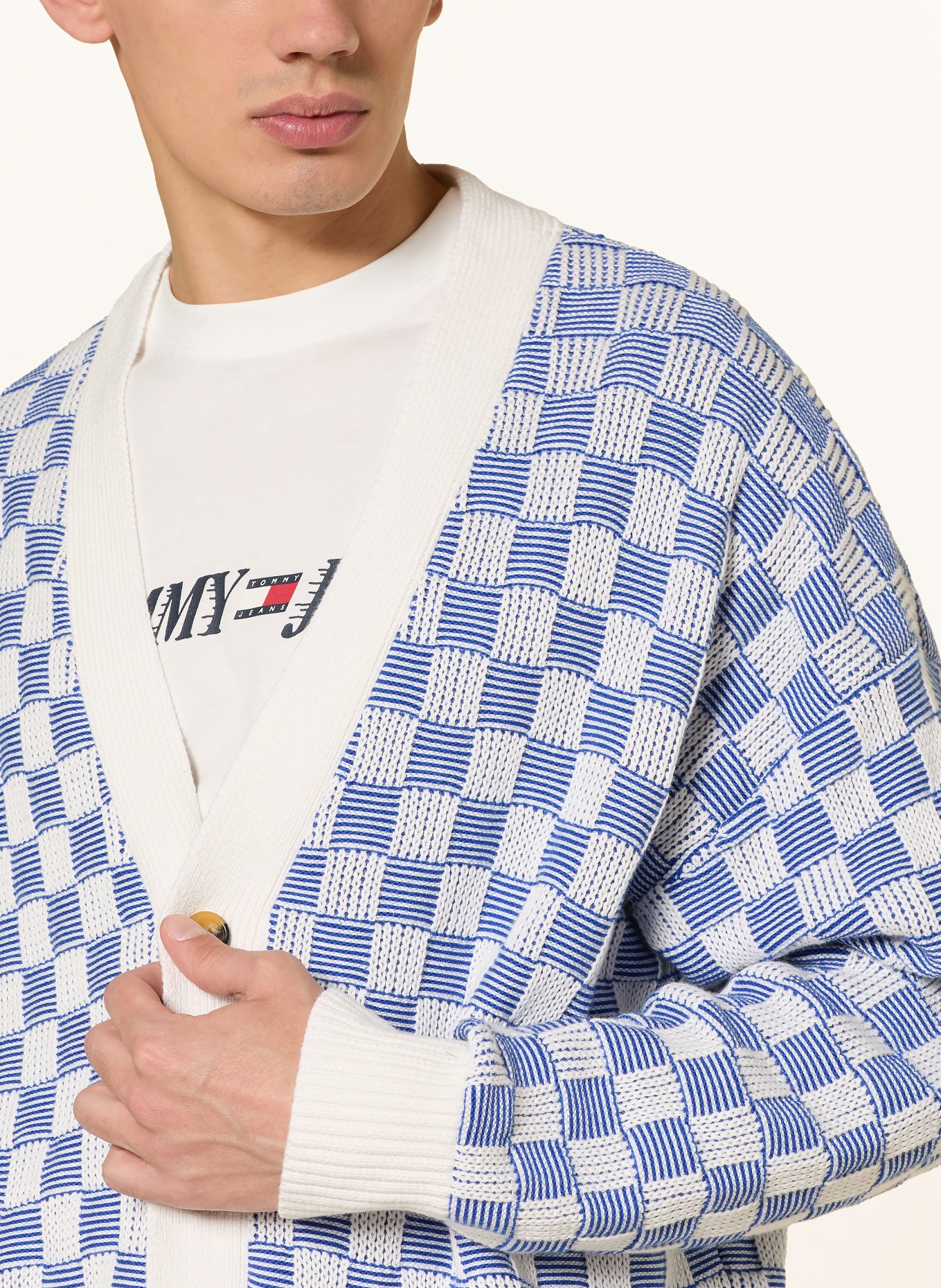 TOMMY JEANS Cardigan: BLUE / WHITE