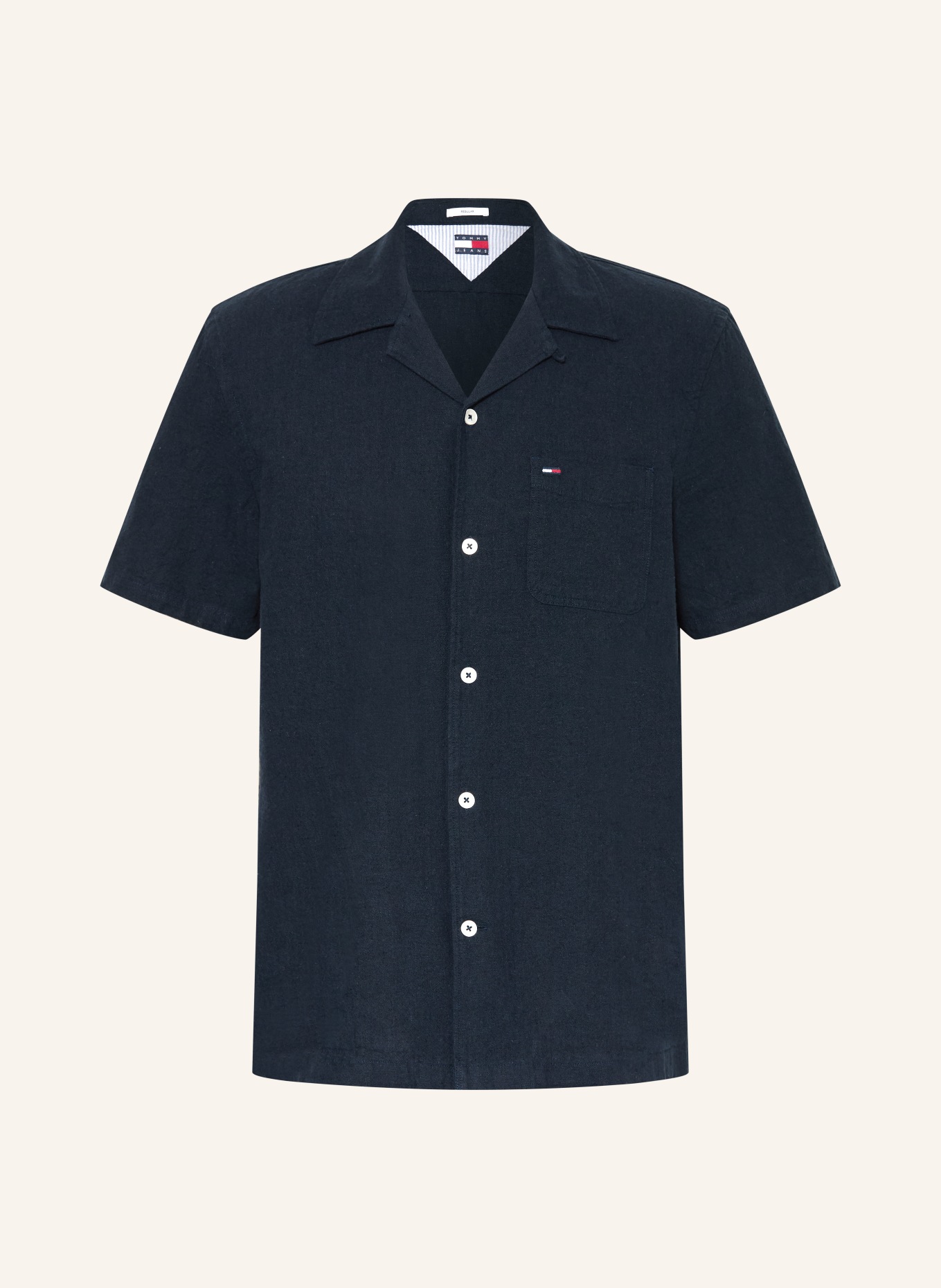 TOMMY JEANS Resorthemd Comfort Fit mit Leinen: DUNKELBLAU