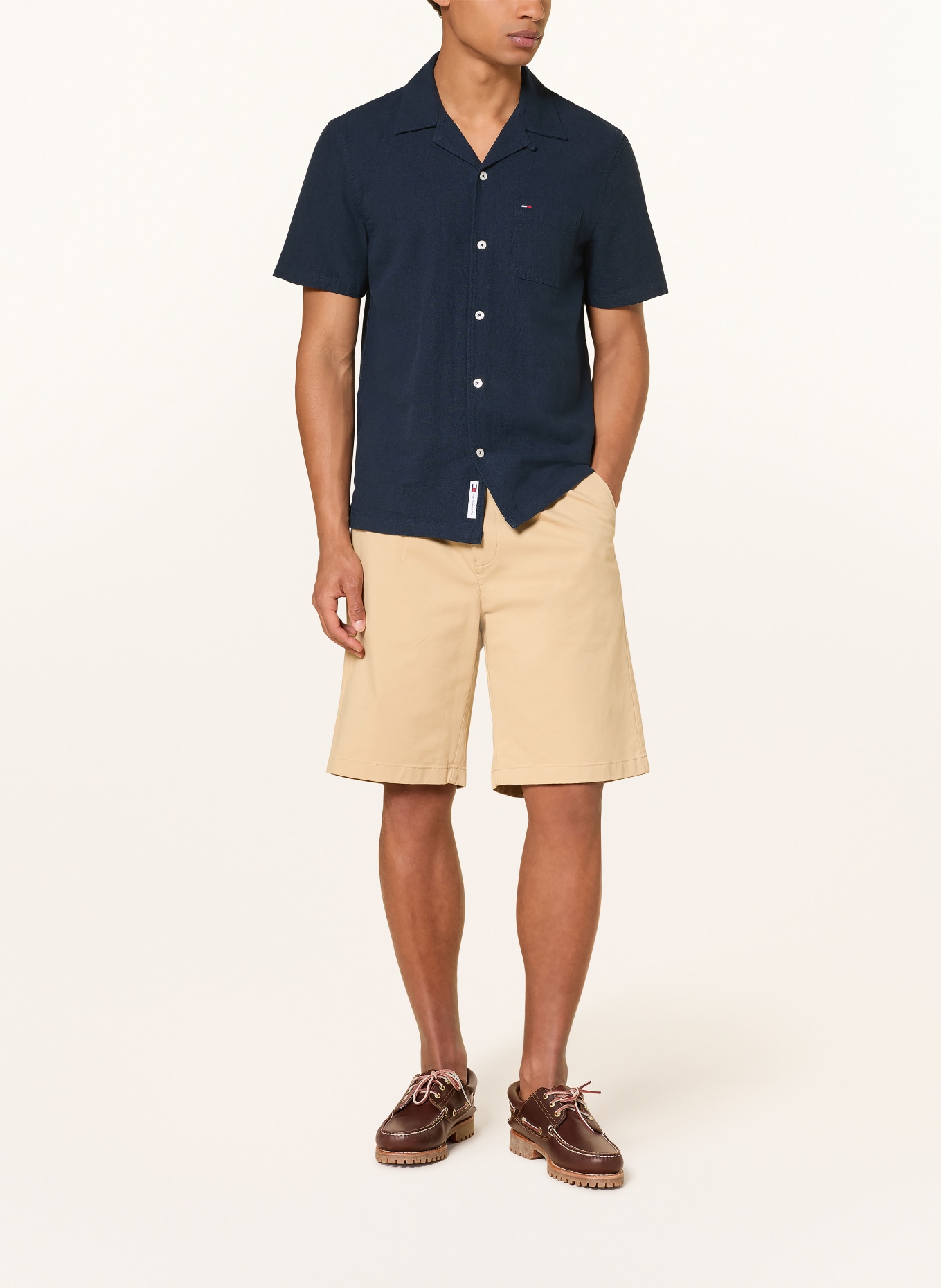 TOMMY JEANS Resorthemd Comfort Fit mit Leinen: DUNKELBLAU