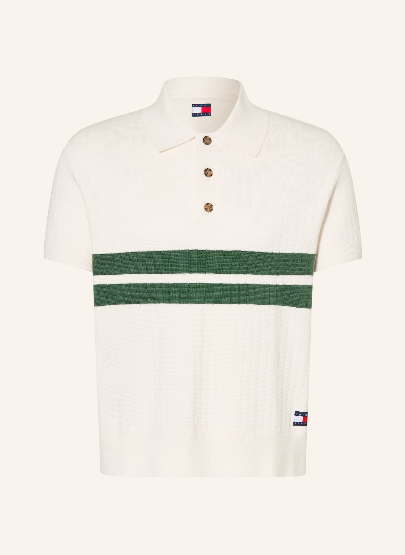 TOMMY JEANS Gebreid poloshirt: CRÈME / GROEN