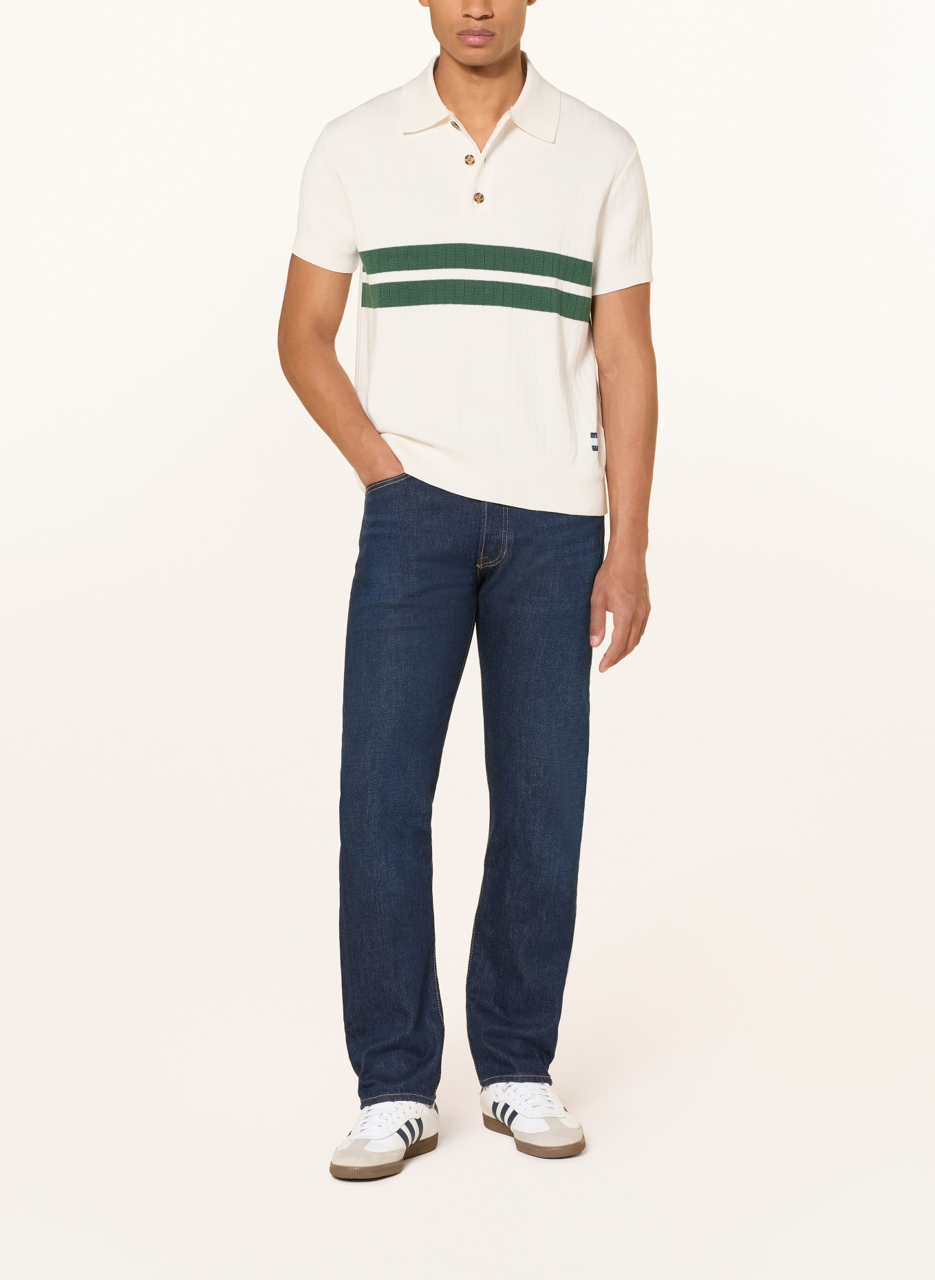 TOMMY JEANS Gebreid poloshirt: CRÈME / GROEN