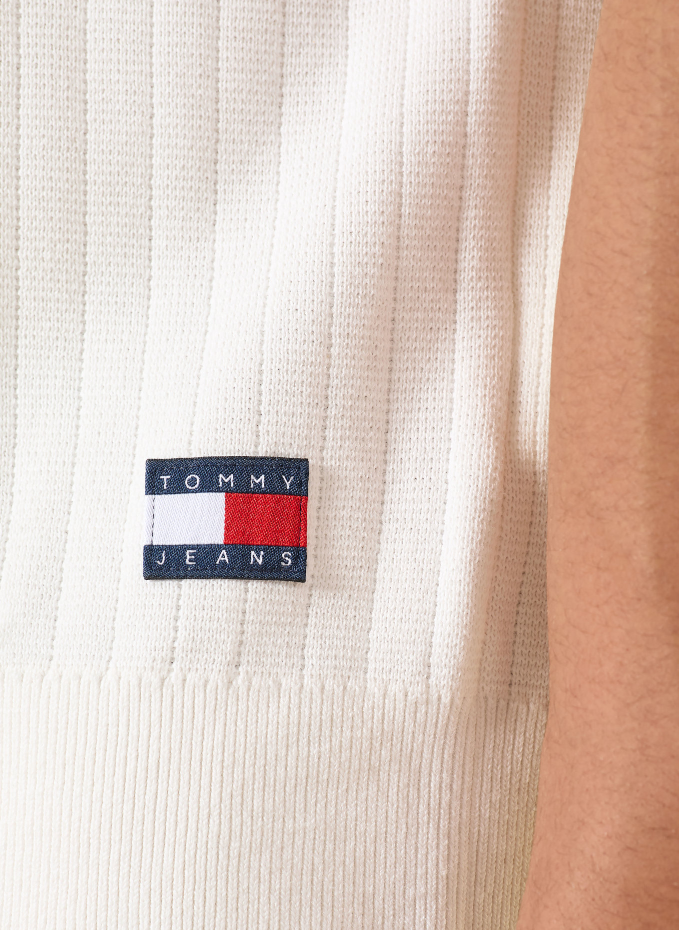 TOMMY JEANS Gebreid poloshirt: CRÈME / GROEN