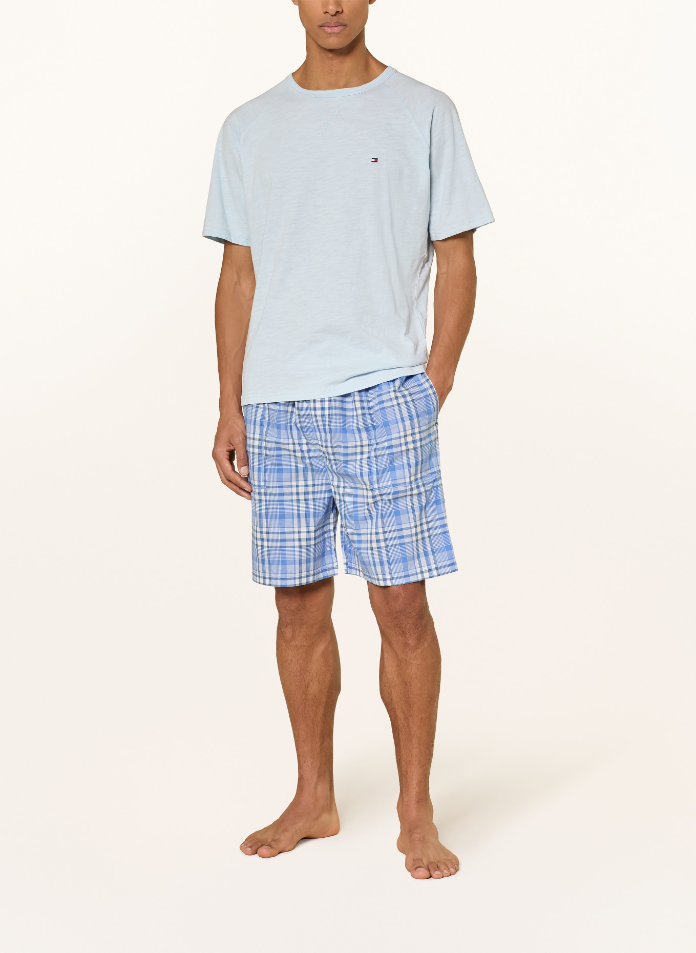 TOMMY HILFIGER Shorty-pyjama: BLAUW / LICHTBLAUW / WIT