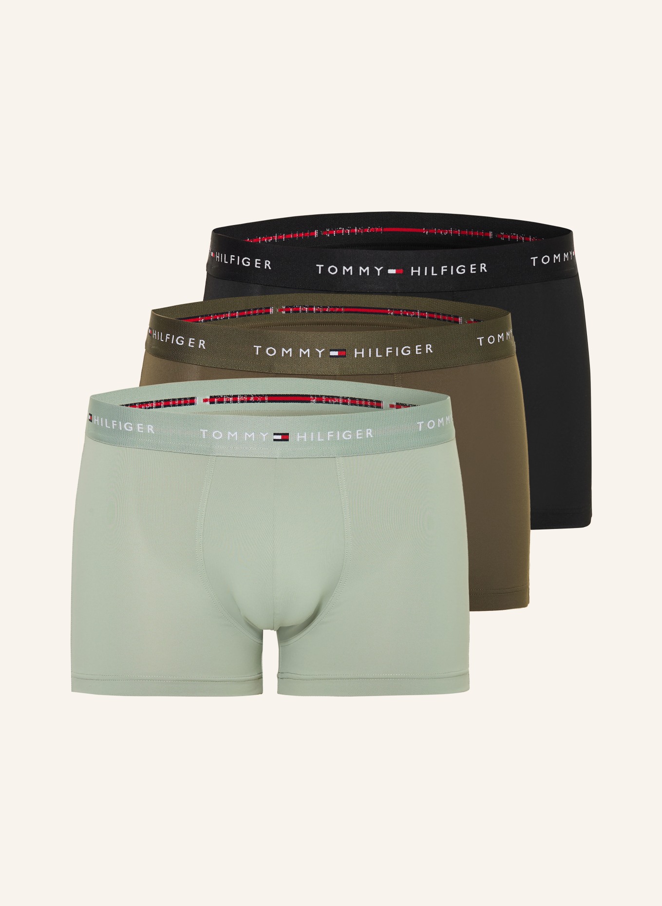 TOMMY HILFIGER Lot de 3 boxers: KAKI / MENTHE / NOIR