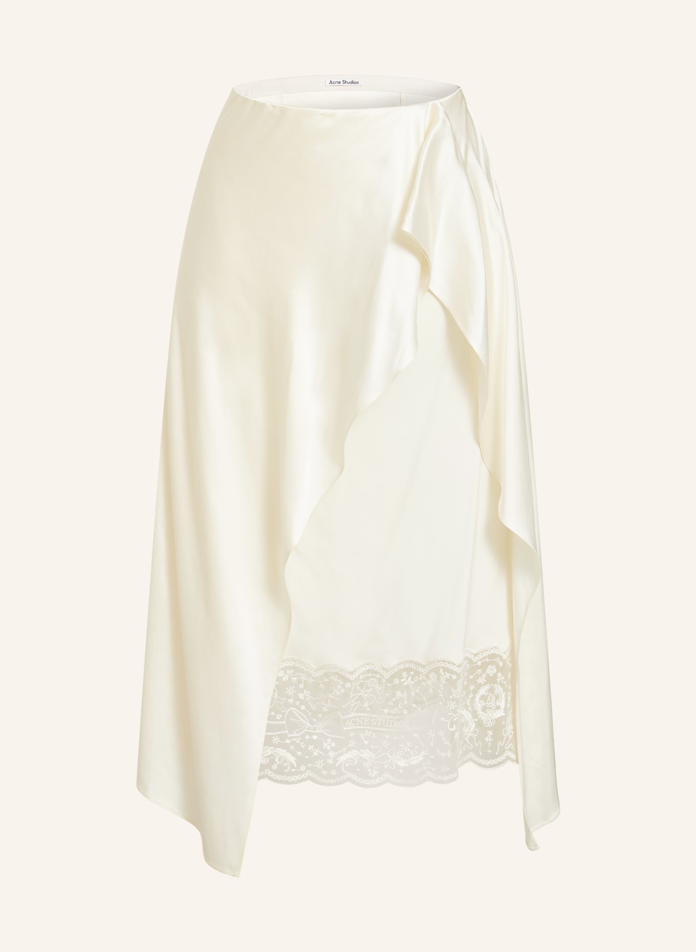 Acne Studios Satinrock mit Spitze: CREME