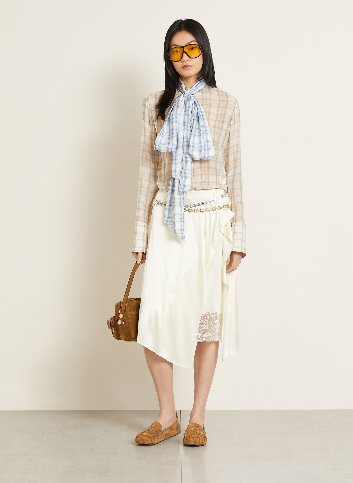 Acne Studios Satinrock mit Spitze: CREME