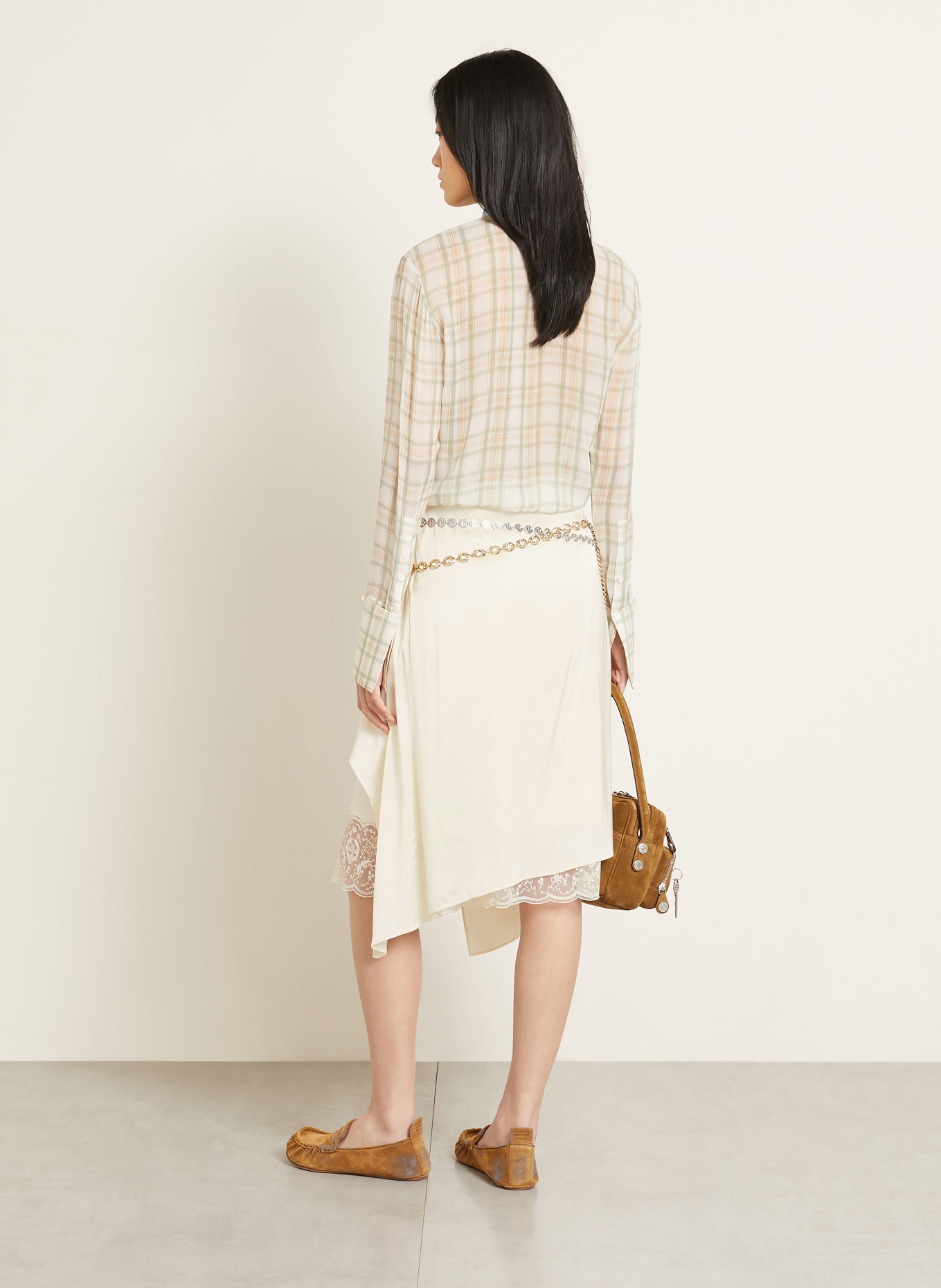 Acne Studios Satinrock mit Spitze: CREME