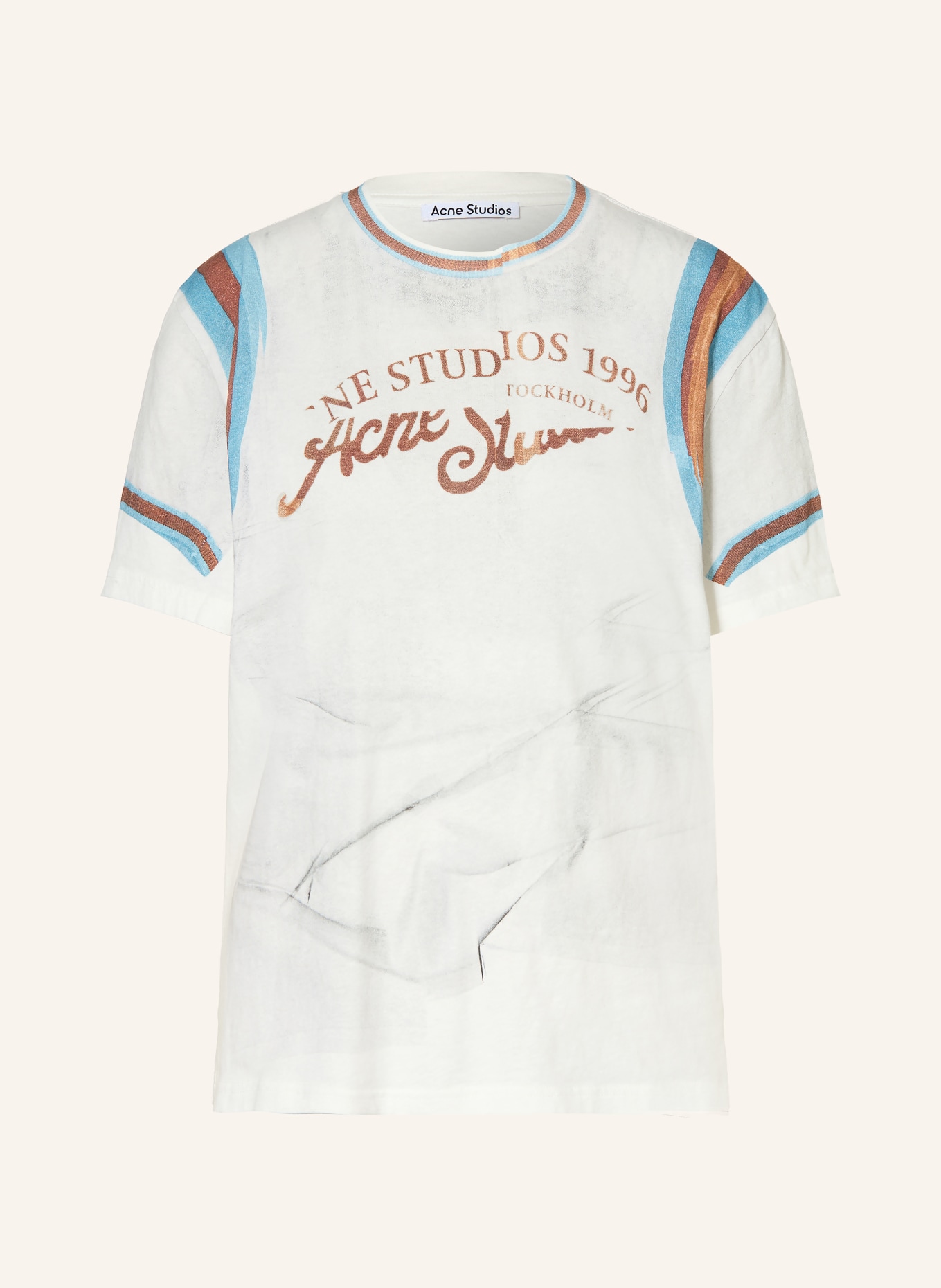 Acne Studios T-Shirt: WEISS / BRAUN / NEONBLAU