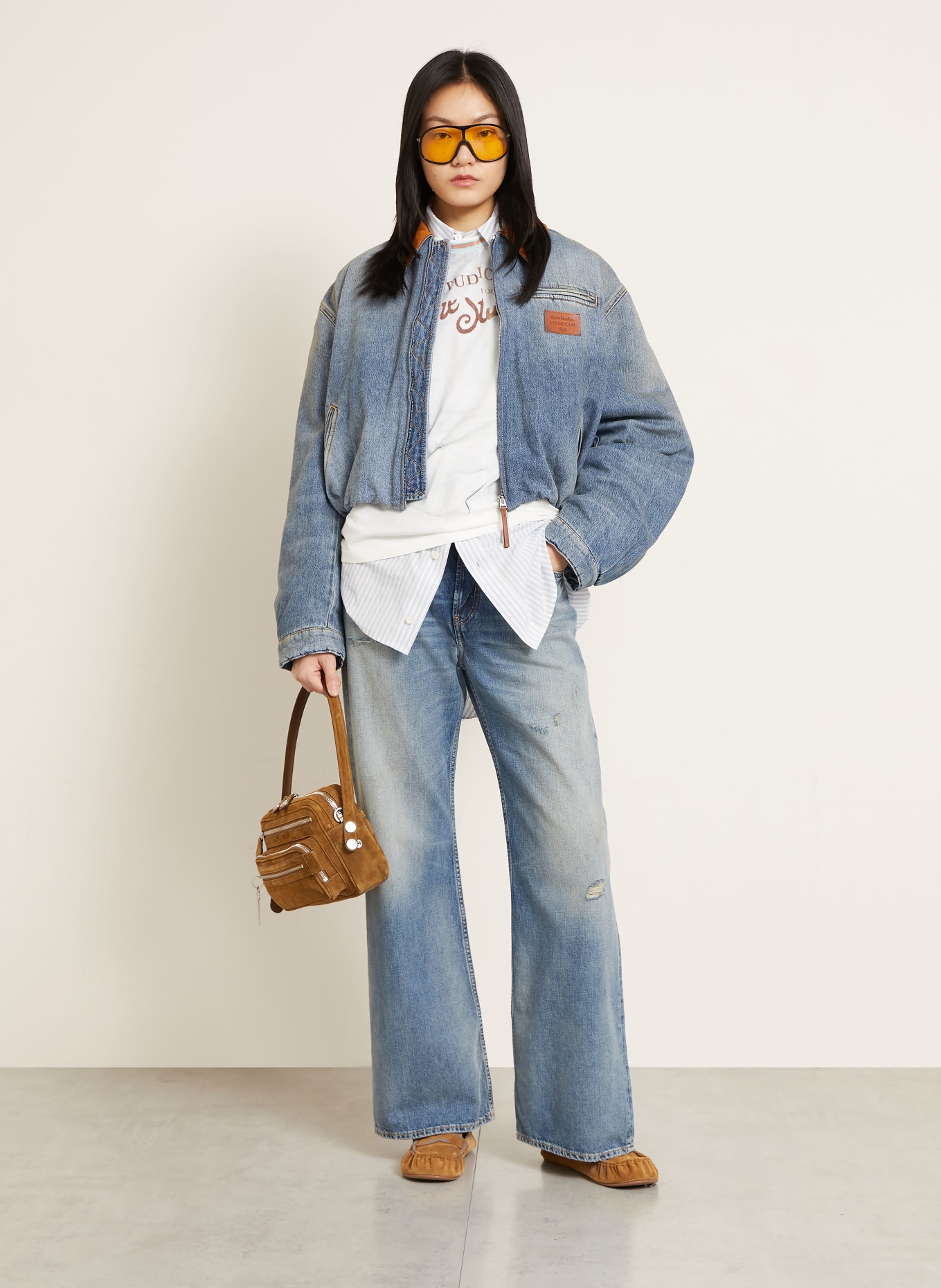 Acne Studios T-Shirt: WEISS / BRAUN / NEONBLAU