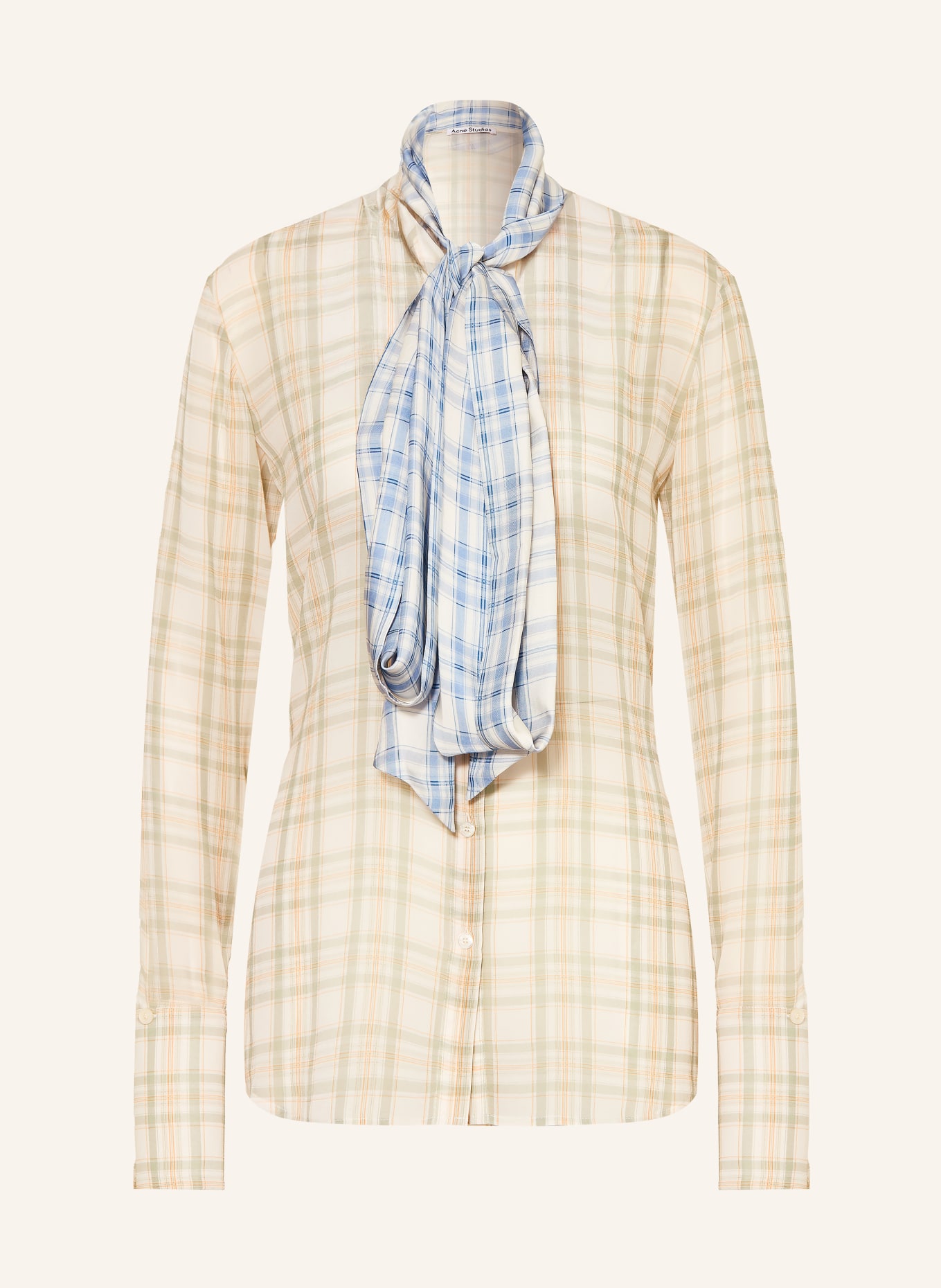 Acne Studios Schluppenbluse aus Seide: CREME / OLIV / BLAU