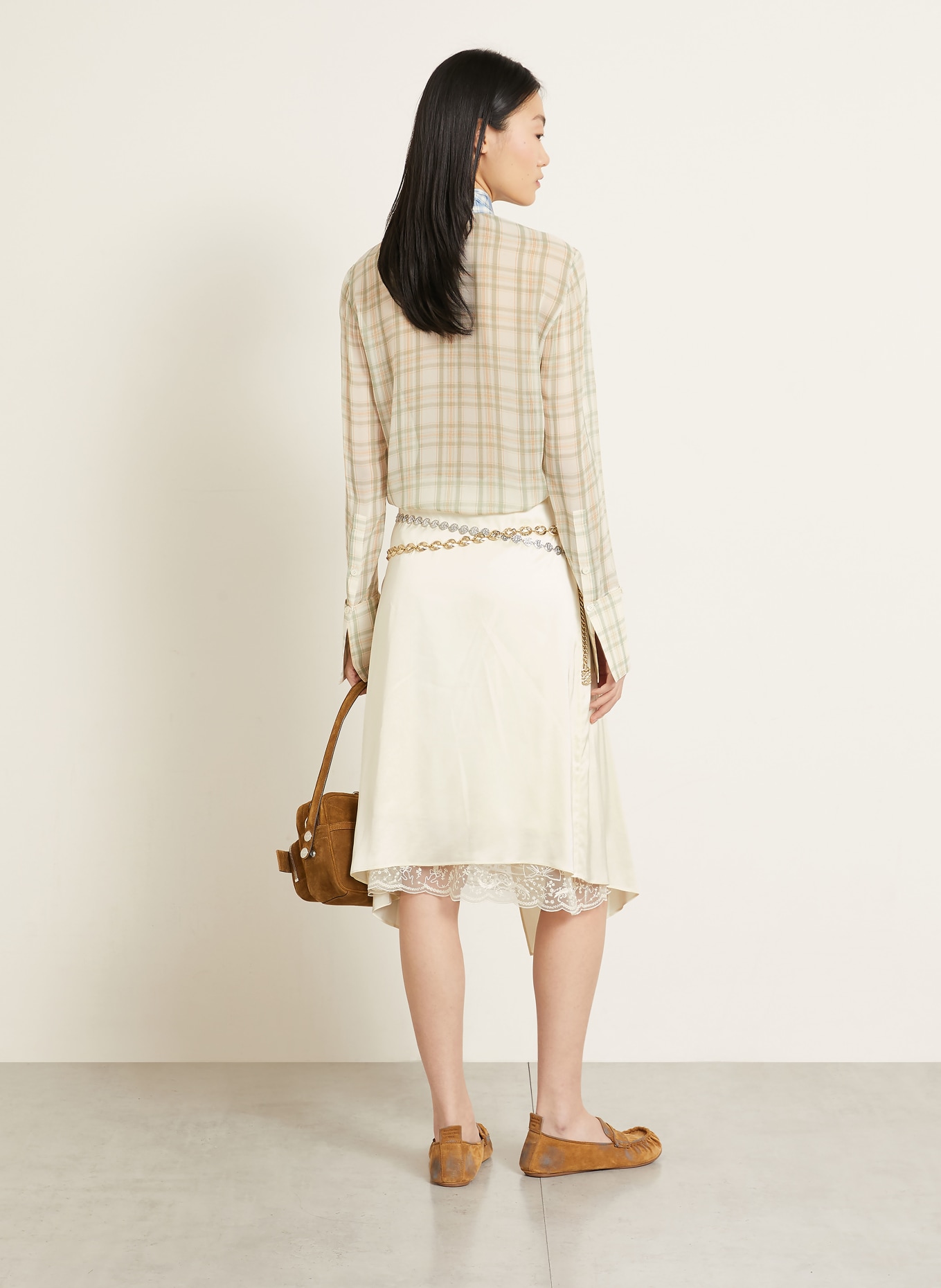 Acne Studios Schluppenbluse aus Seide: CREME / OLIV / BLAU