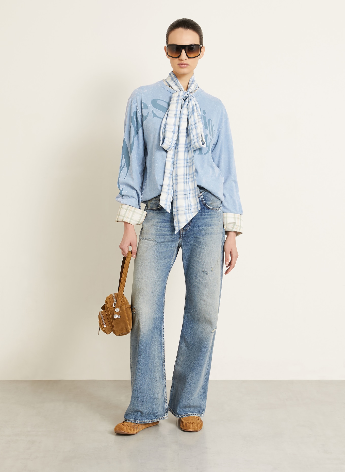 Acne Studios T-shirt met lange mouwen: LICHTBLAUW / BLAUWGRIJS