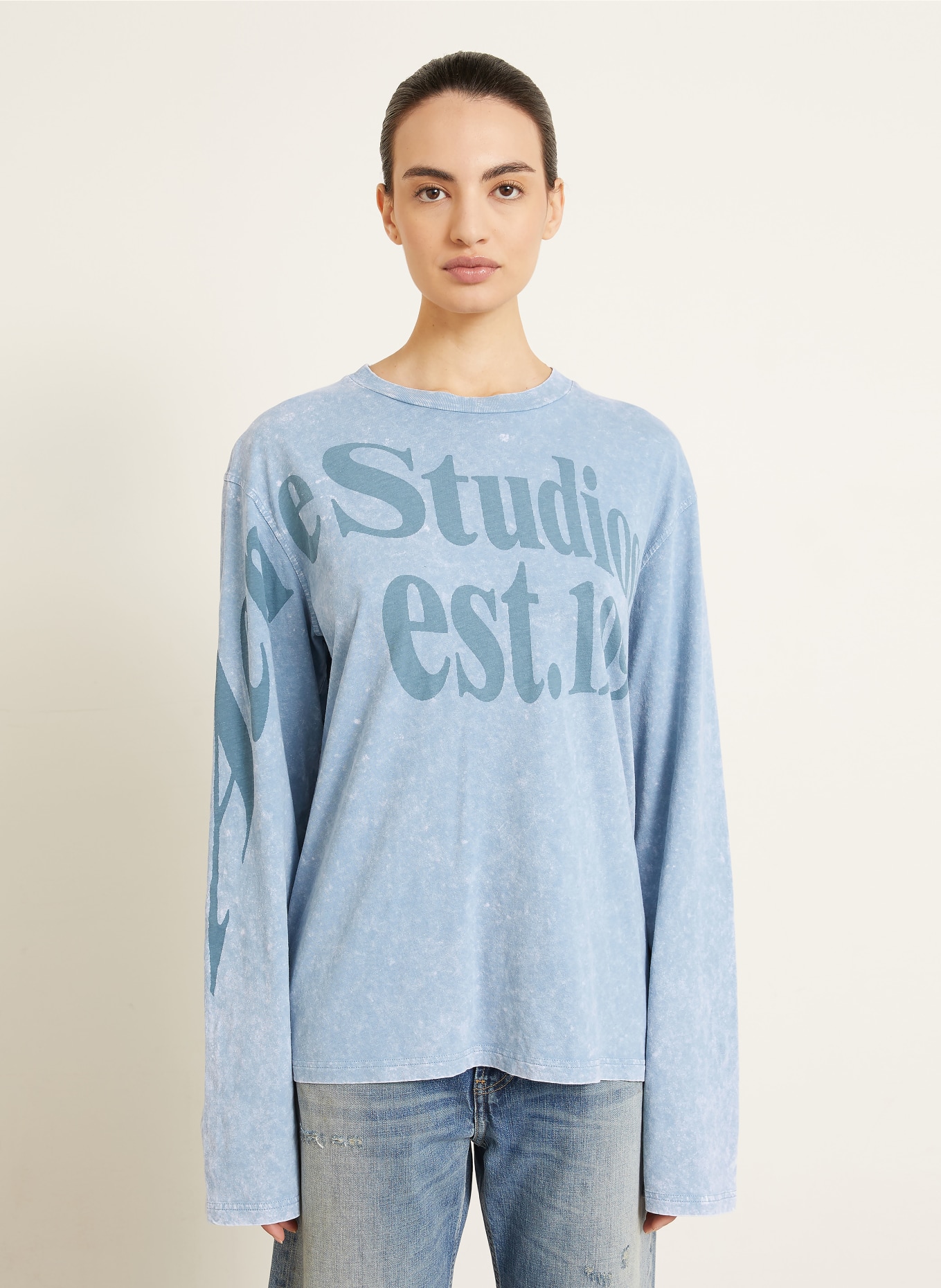 Acne Studios T-shirt met lange mouwen: LICHTBLAUW / BLAUWGRIJS