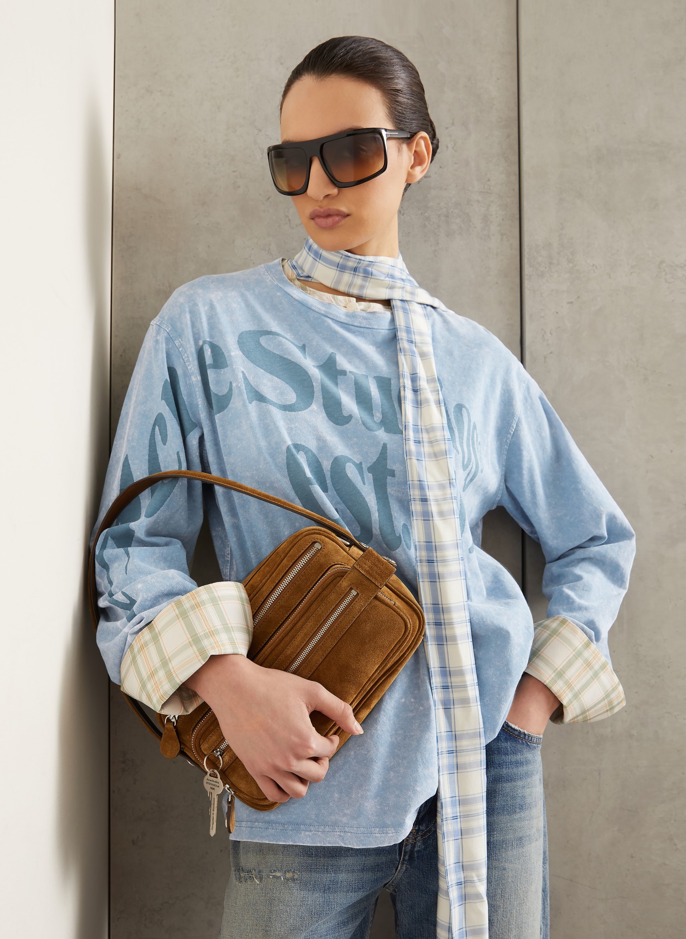 Acne Studios T-shirt met lange mouwen: LICHTBLAUW / BLAUWGRIJS