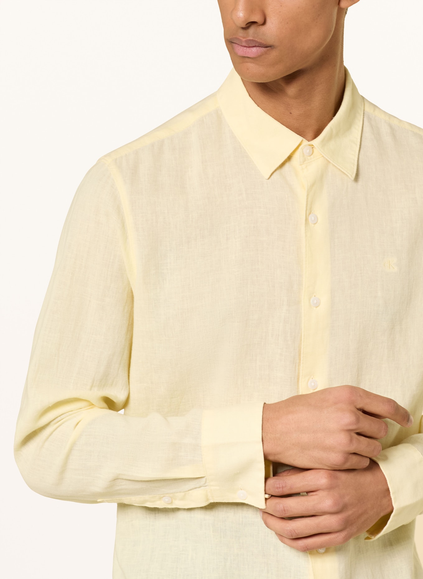 Calvin Klein Classic fit shirt with linen: LIGHT YELLOW