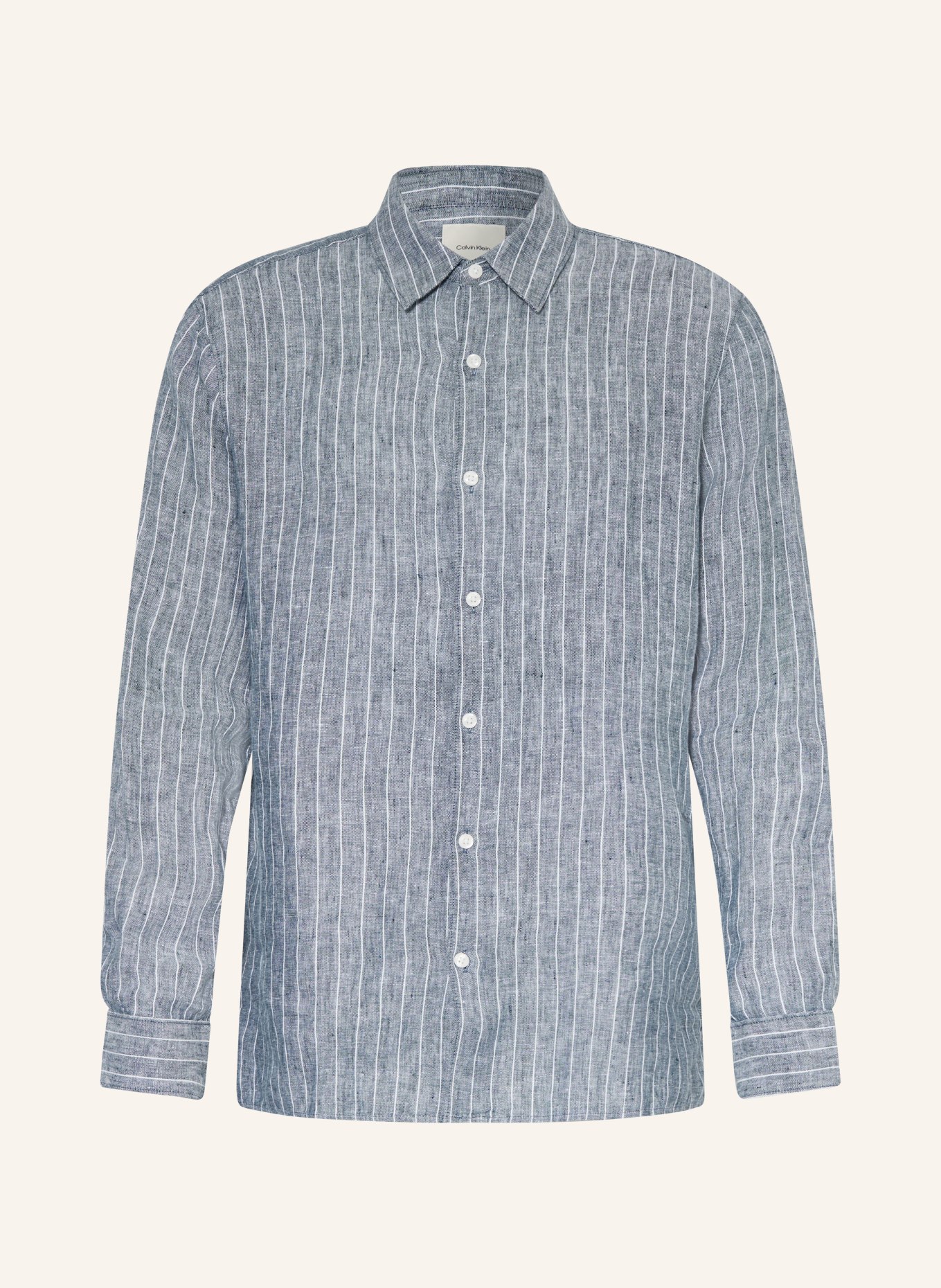 Calvin Klein Classic Fit Linen Shirt: BLUE / WHITE