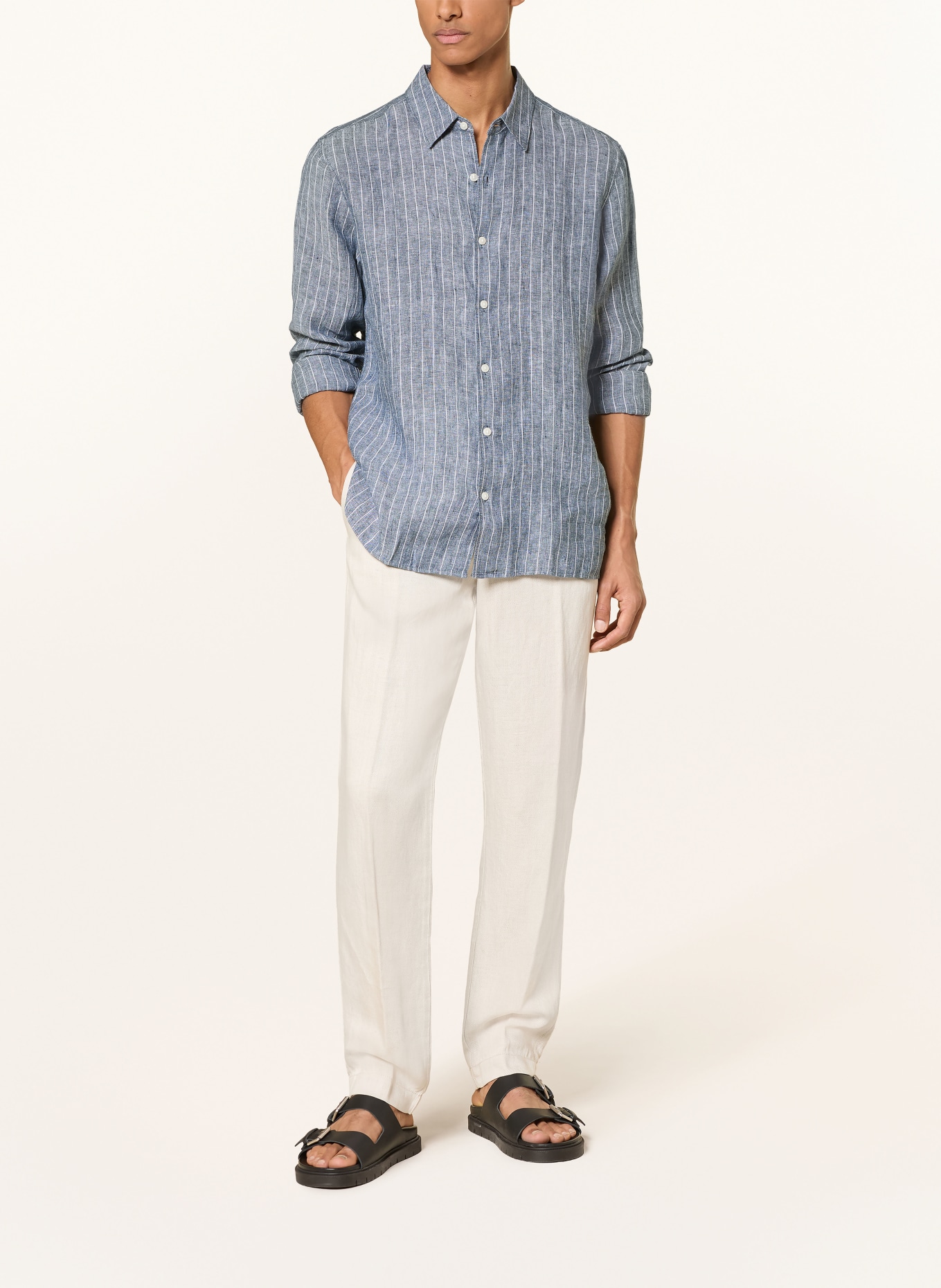 Calvin Klein Classic Fit Linen Shirt: BLUE / WHITE
