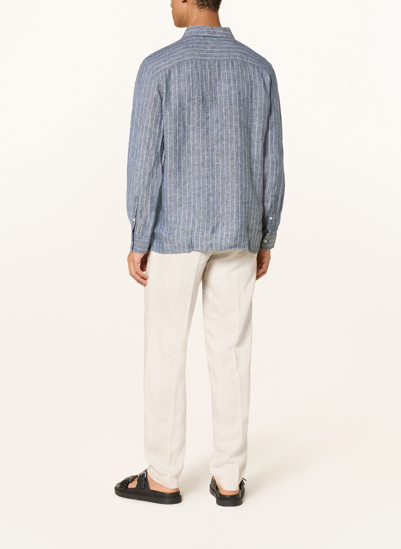 Calvin Klein Classic Fit Linen Shirt: BLUE / WHITE
