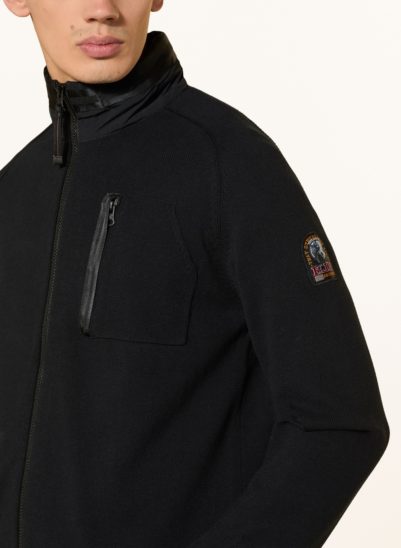 PARAJUMPERS Sweter BARGANCY z mieszanki materiałów: CZARNY / CZERWONY / POMARAŃCZOWY