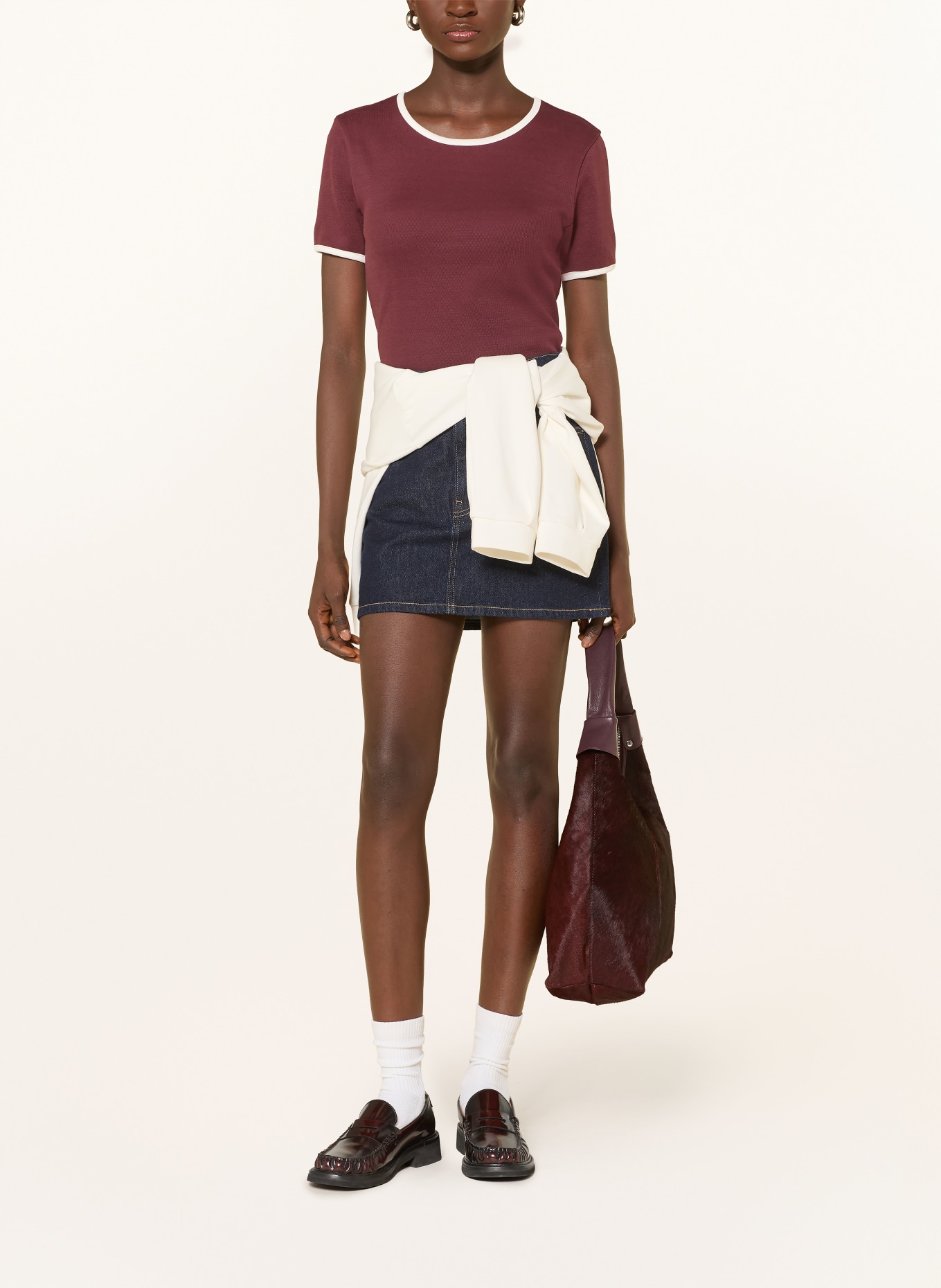 Marc O'Polo DENIM tričko: TMAVĚ ČERVENÁ / KRÉMOVÁ