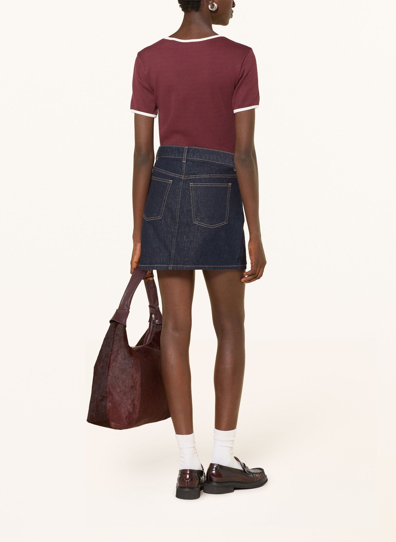 Marc O'Polo DENIM tričko: TMAVĚ ČERVENÁ / KRÉMOVÁ